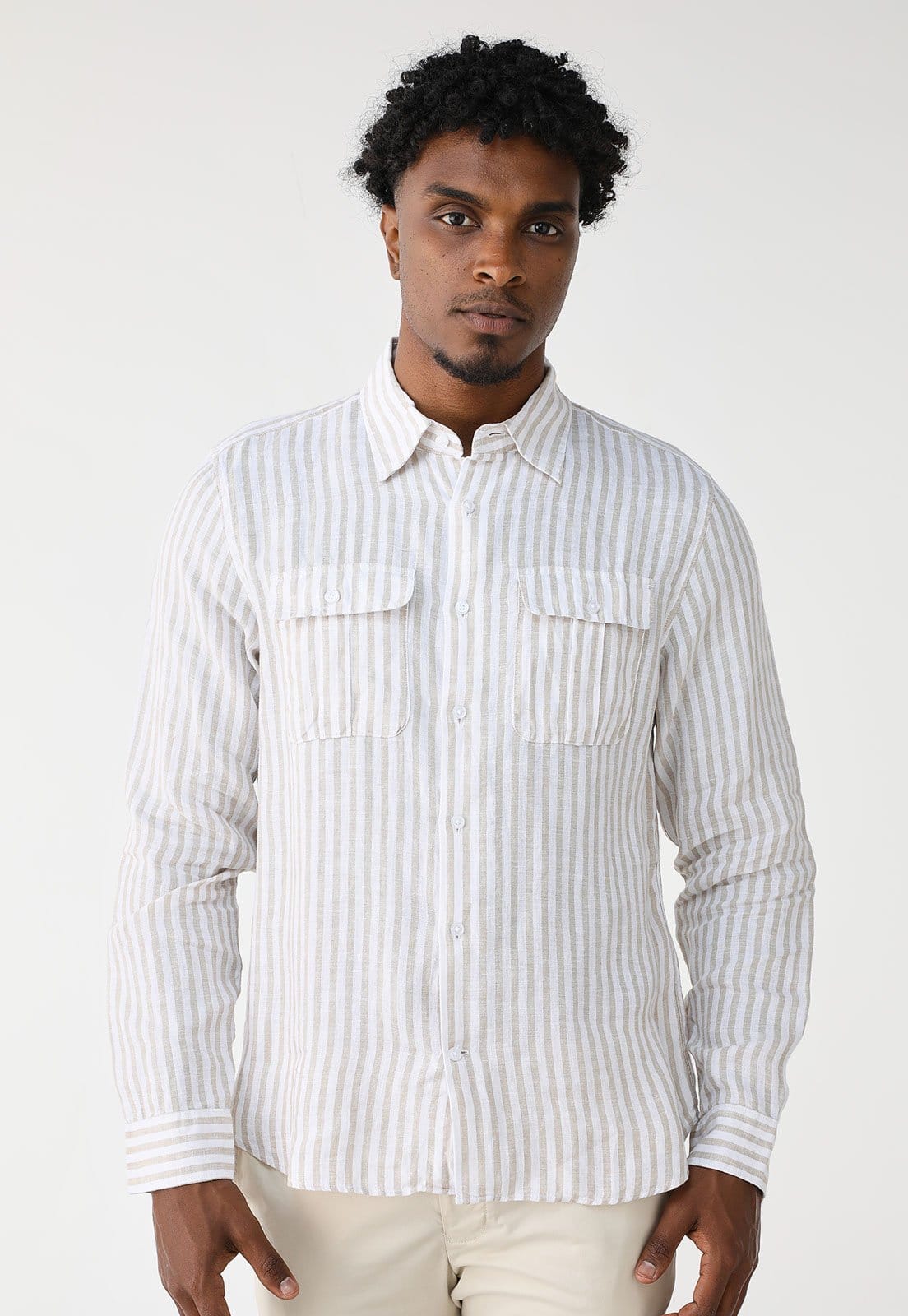 Camisa Linho GAP Reta Listrada Branca