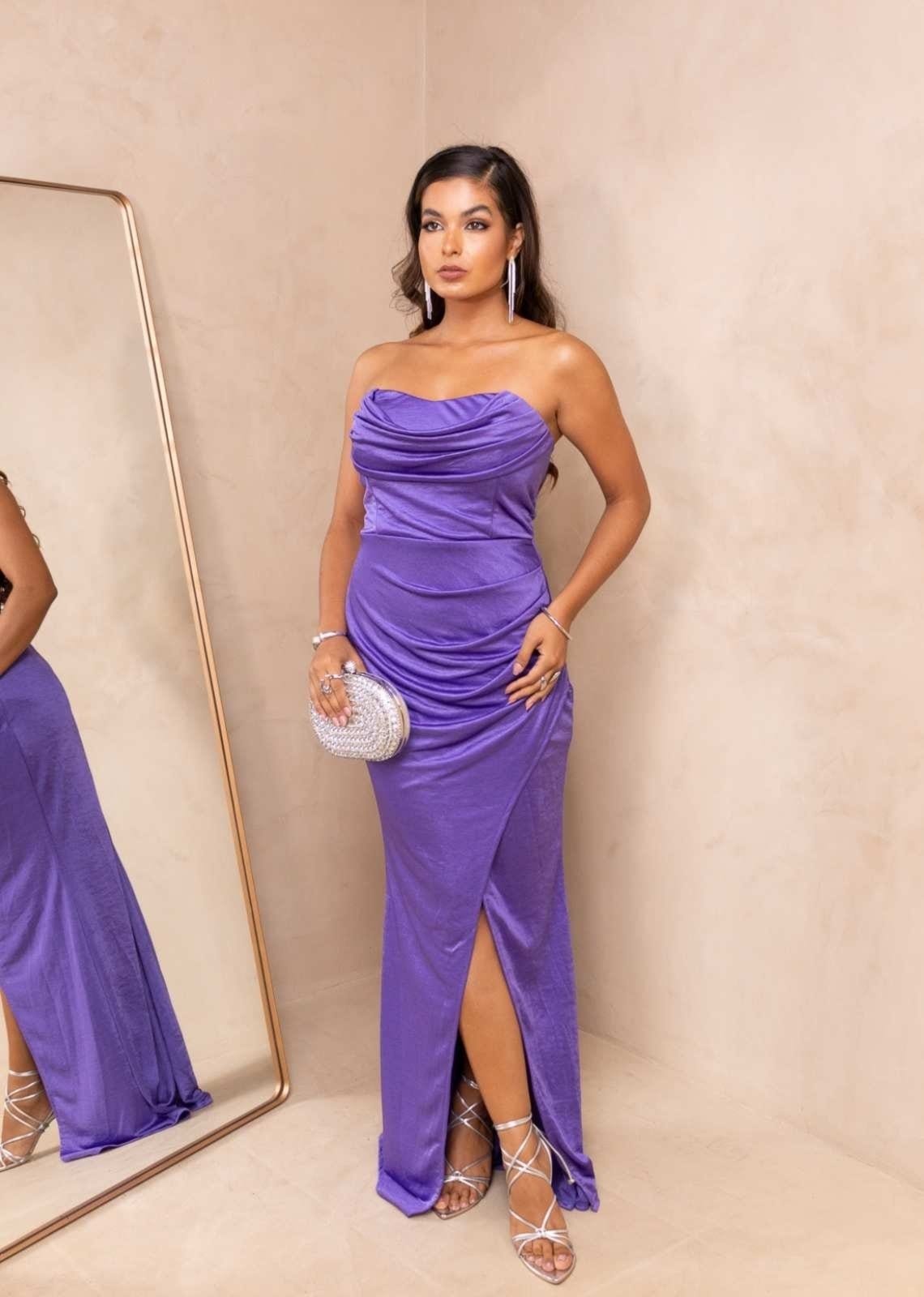 Vestido Longo de Festa Madrinhas Tomara que Caia Tubinho Sereia Maju Lavanda