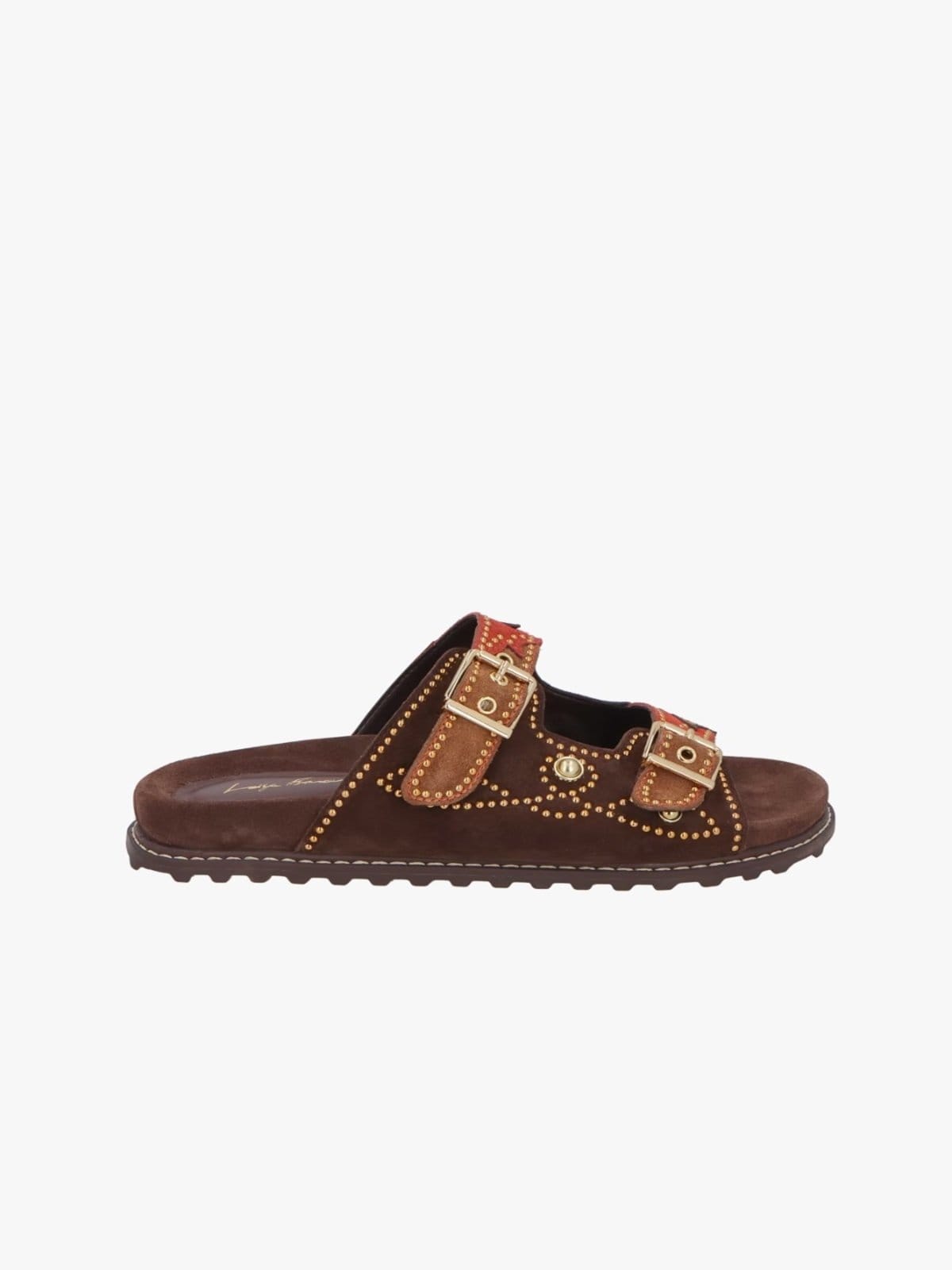 Vista 2 Papete Luiza Barcelos Em Camurça Com Fivelas E Aplicações Luiza Barcelos café