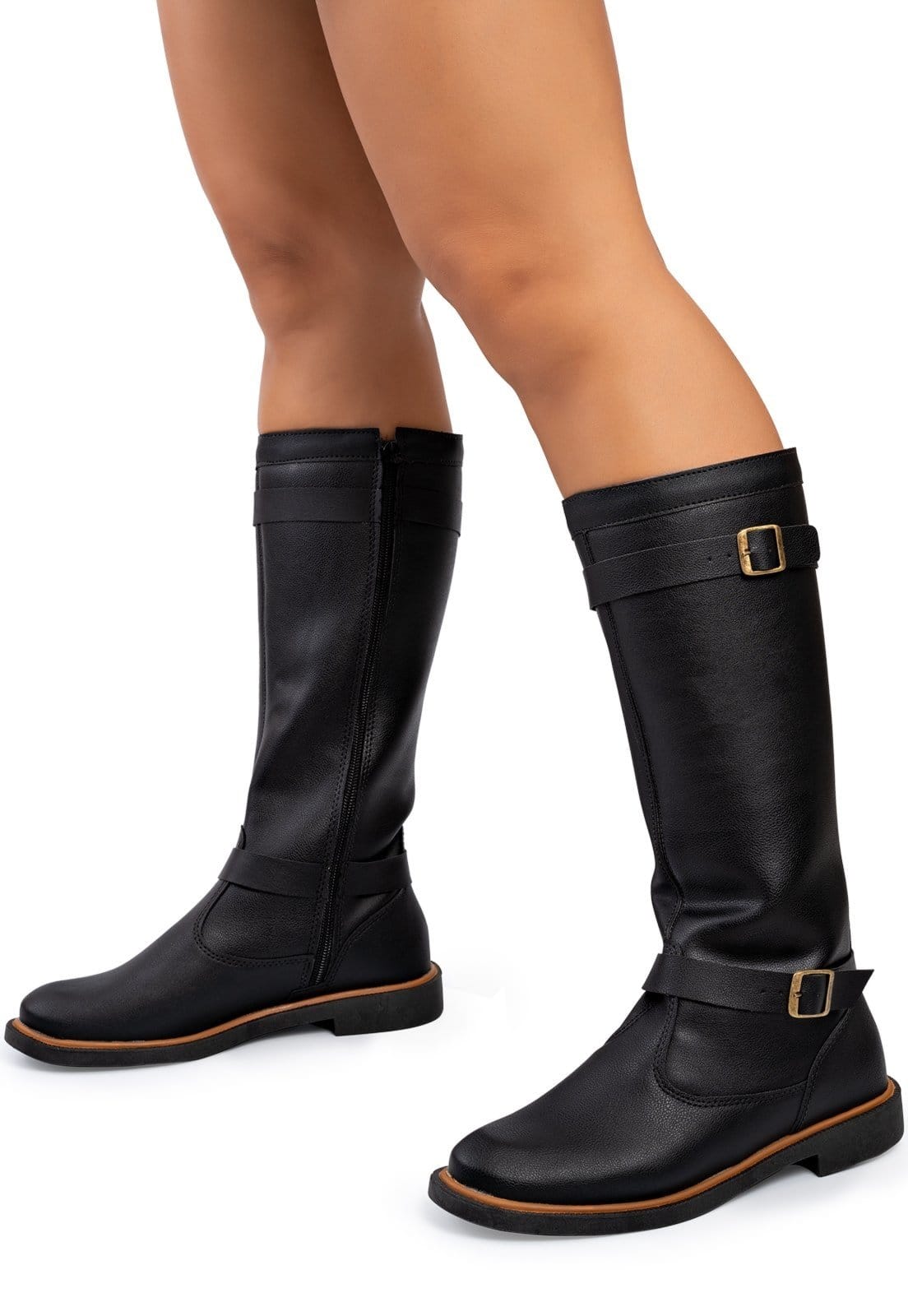 Vista 2 Bota Cano Longo Montaria Lumiss Salto Baixo Biker Confortável LUMISS preto