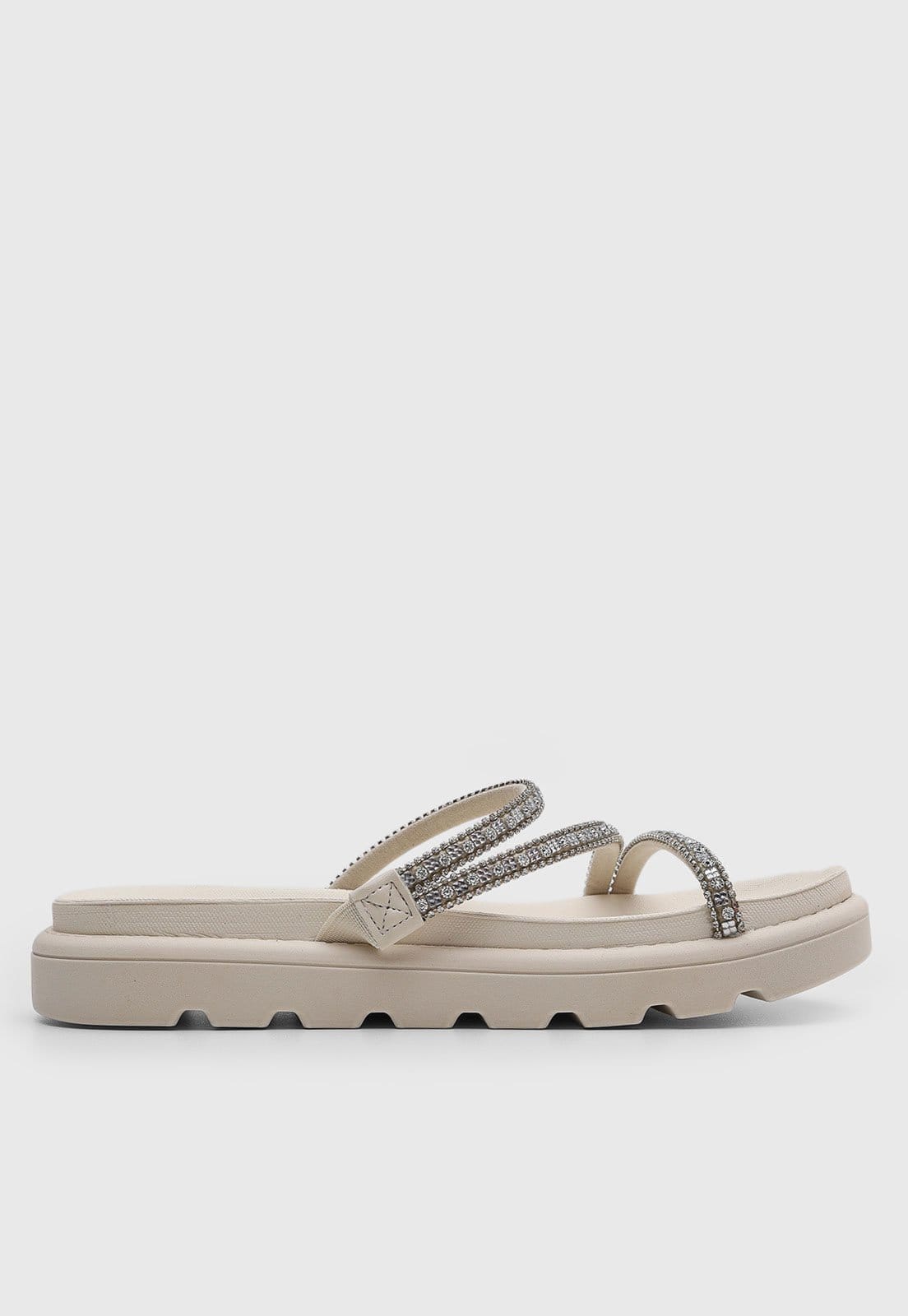 Vista 2 Rasteira Feminina Vizzano Tiras Pedrarias Off-White VIZZANO off-white white