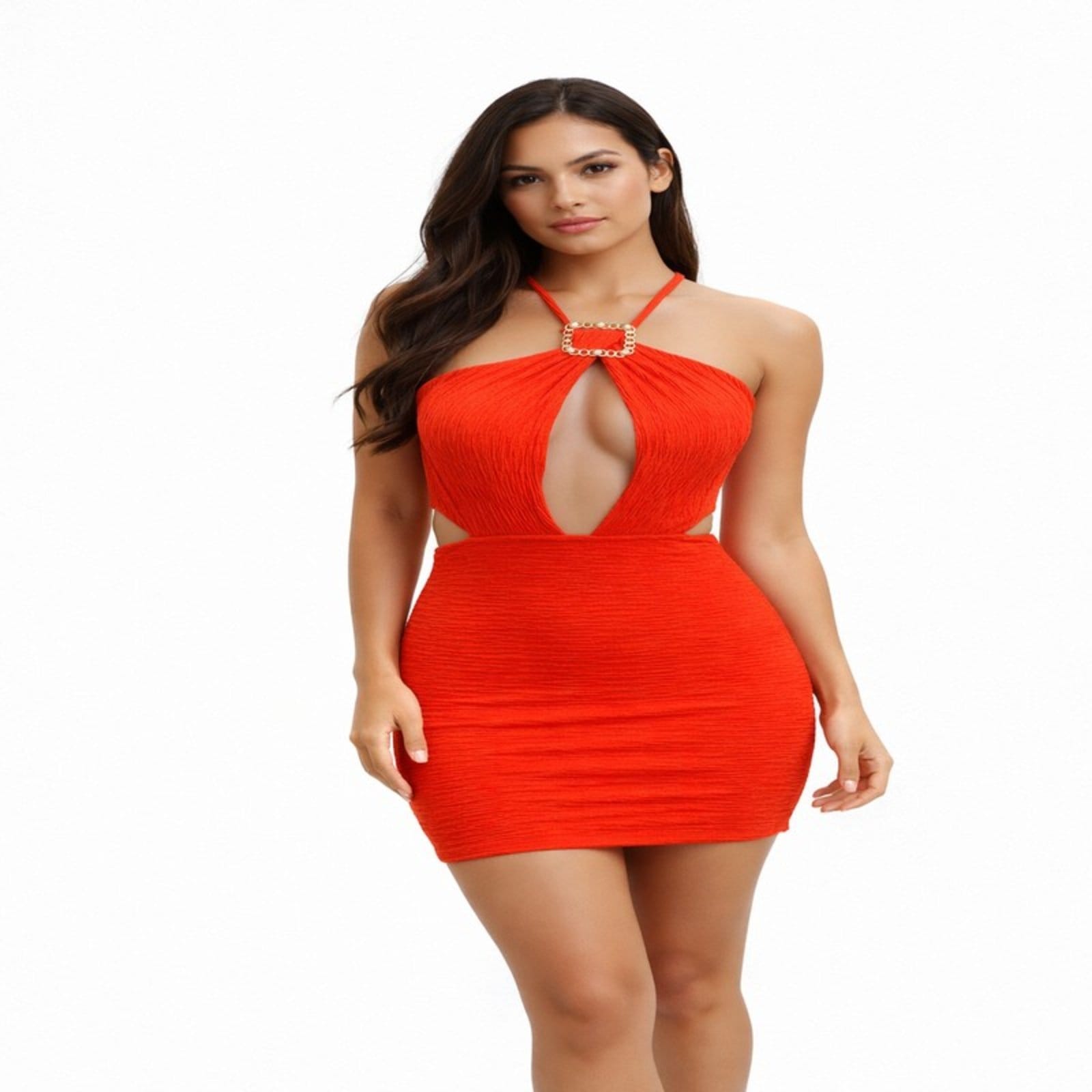 Vista 2 Vestido Curto com Fivela Dourada e Recortes Elegantes Summer Body vermelho