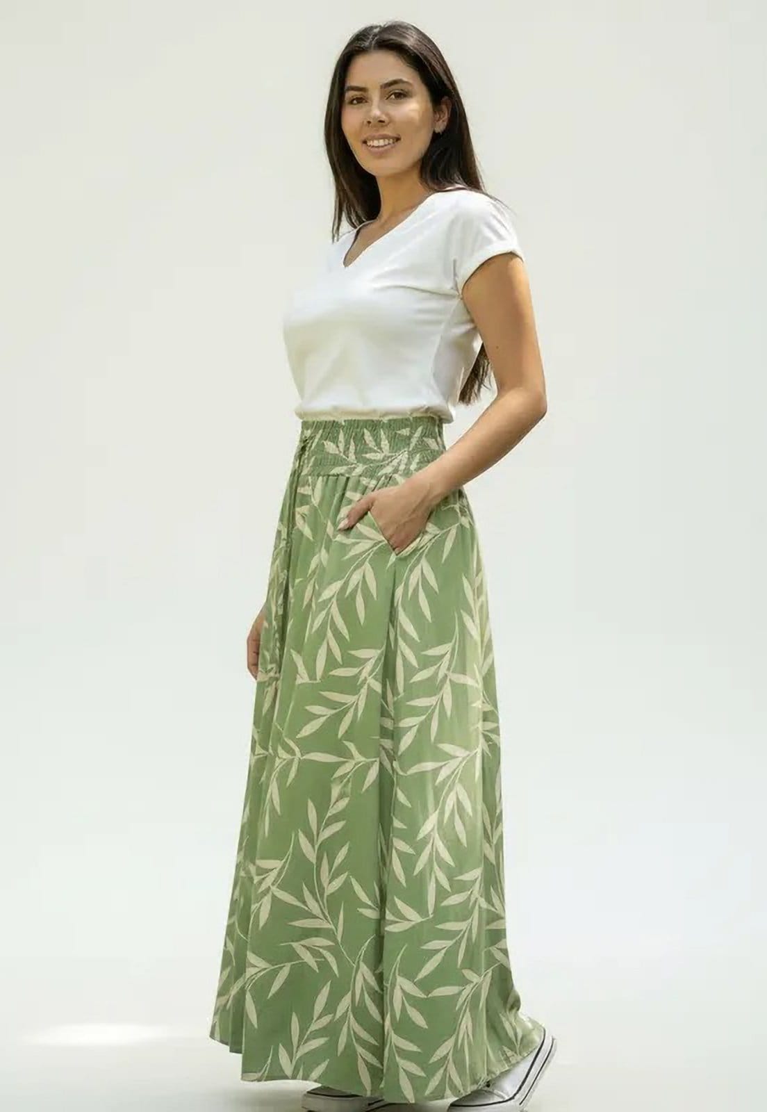 Saia Cabanafree Longa Viscose Folhagem Serena