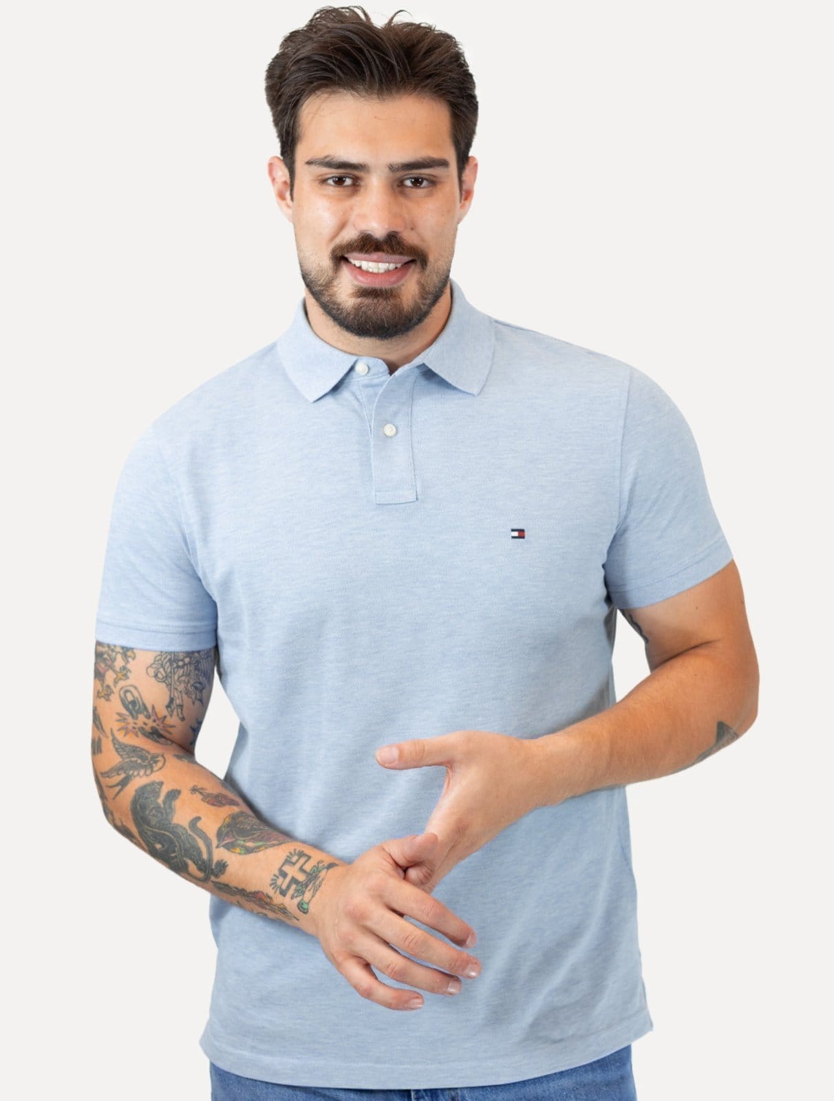 Polo Tommy Hilfiger Masculina Regular Piquet 1985 Claro Mescla