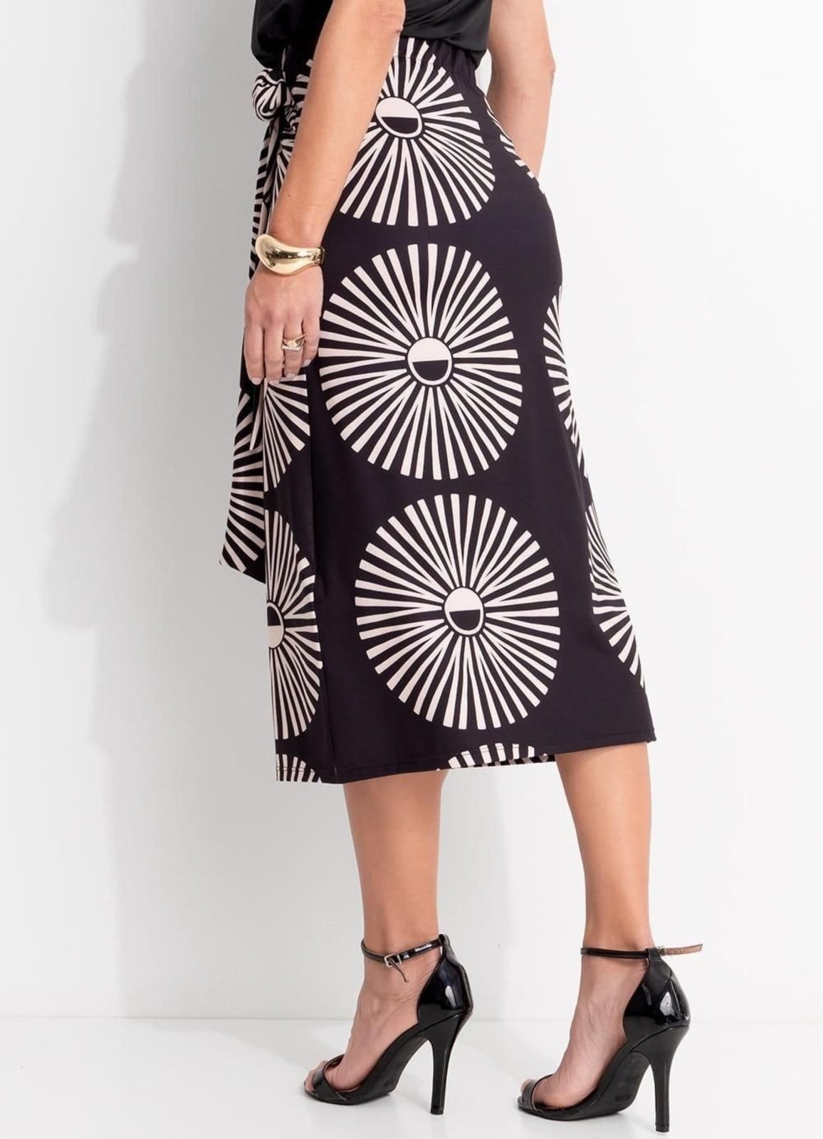 Vista 2 Saia Em Malha Fria Geométrico Bicolor Quintess preto