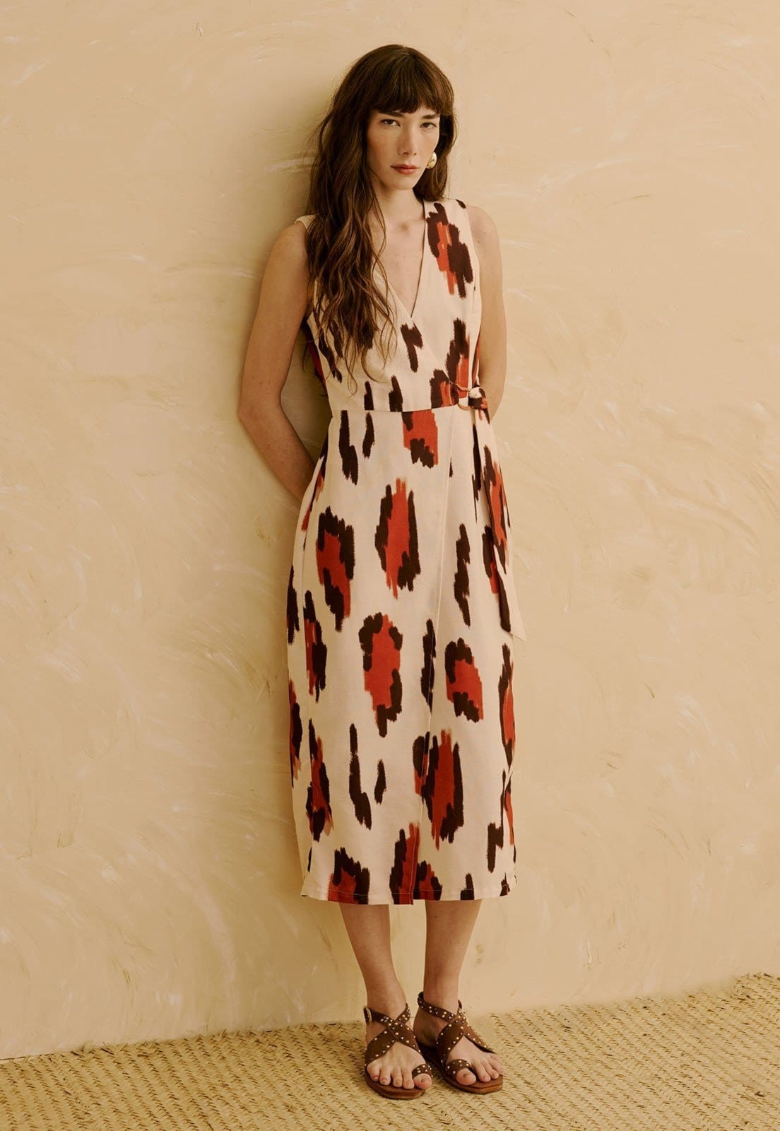 Vestido Midi com Argola Orgânica Estampado Chimu Off