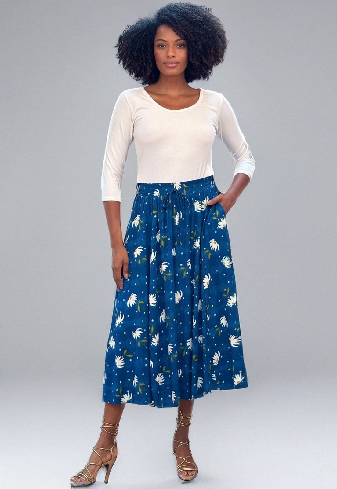 Saia Amazonia Vital Longa Viscose Estampa Azul Florido