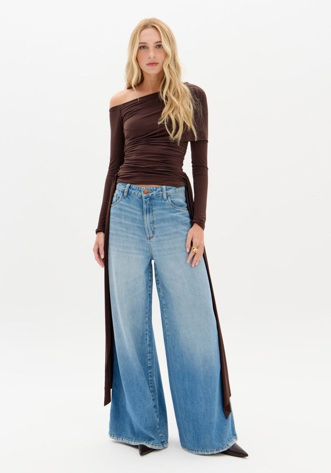 Calça Jeans Palazzo Cintura Média