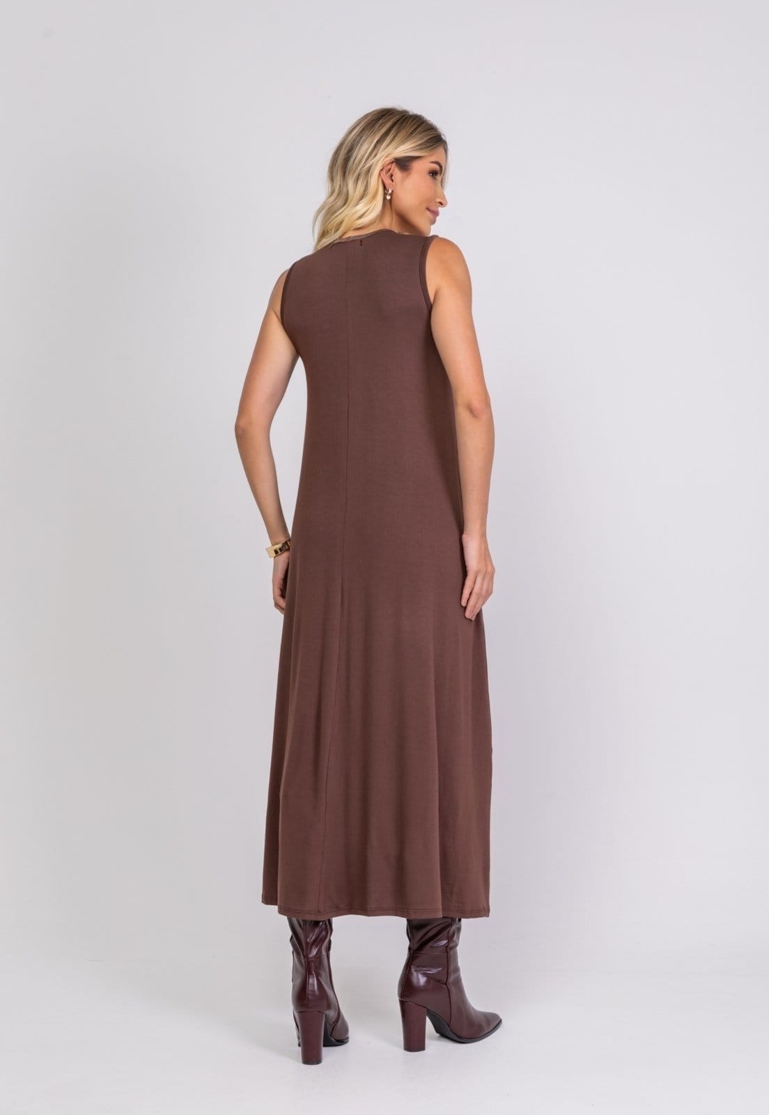 Vista 2 Vestido Longo Regata Com Bolsos Salvatore Salvatore Fashion marrom