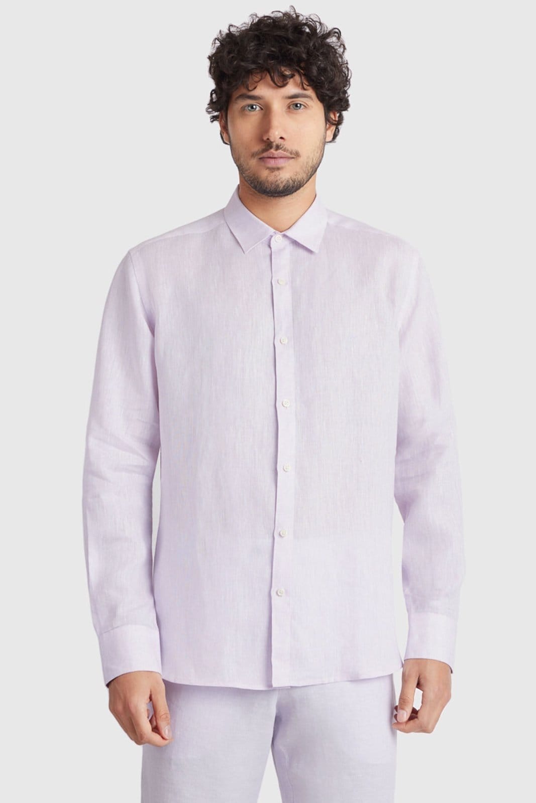 Camisa Aramis Manga Longa Slim Linho Irlandês Lilas Claro - G