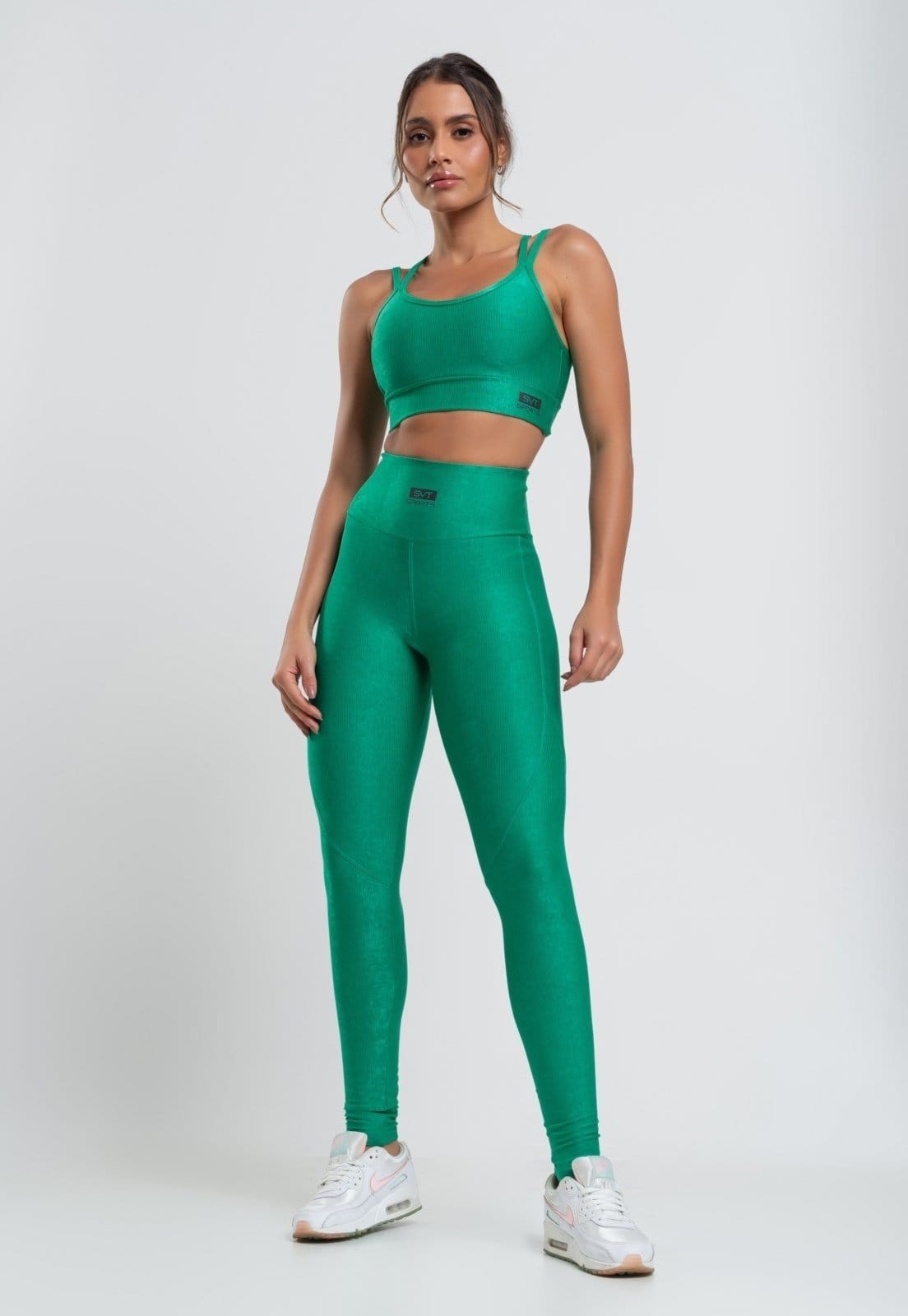 Vista 2 Calça Legging Suplex Canelada com Brilho e Recortes Salvatore Fashion Salvatore Fashion verde