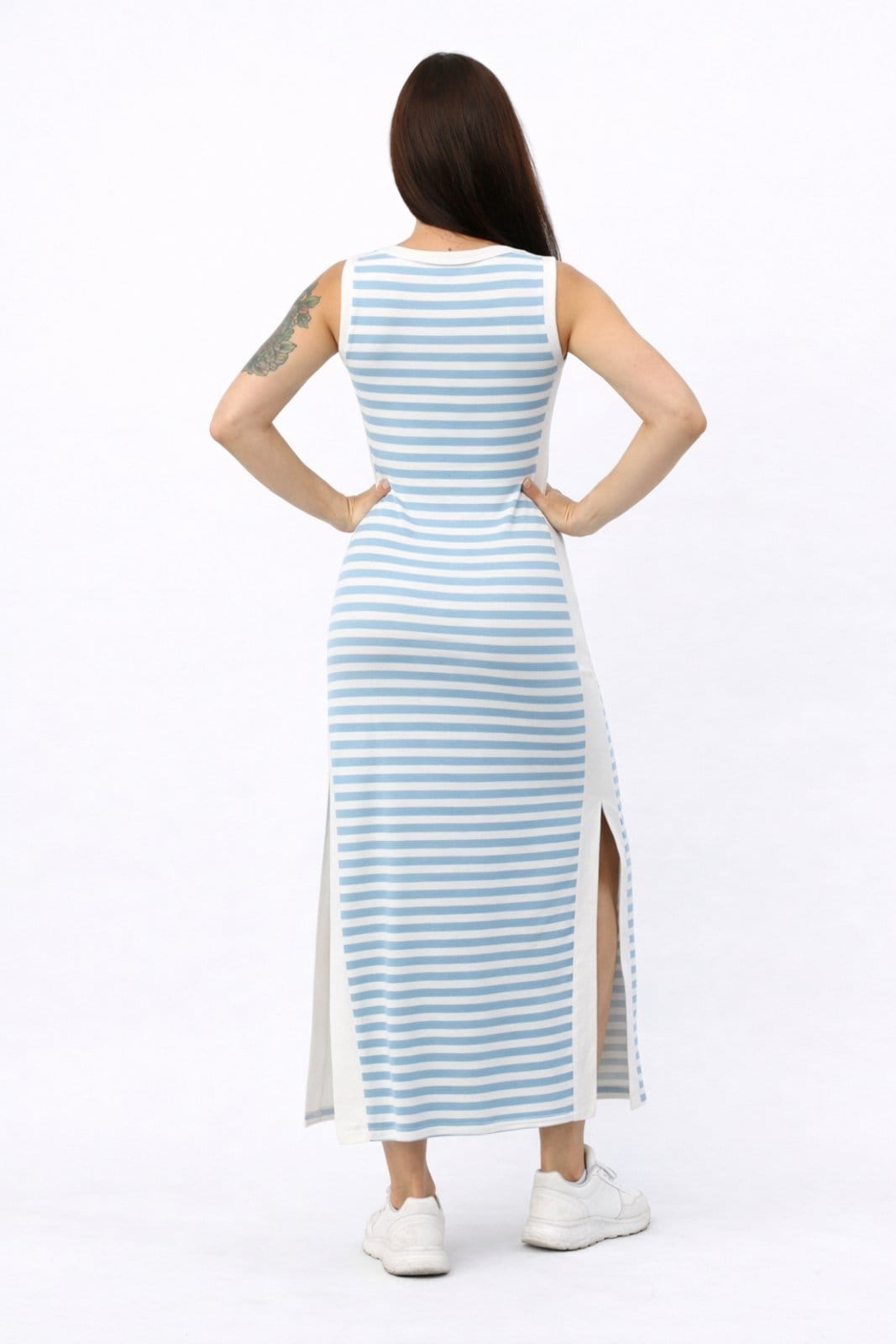 Vista 2 Vestido Longo D Bell Outlet Fashion Fenda Listrado D BELL OUTLET FASHION azul/branco azul