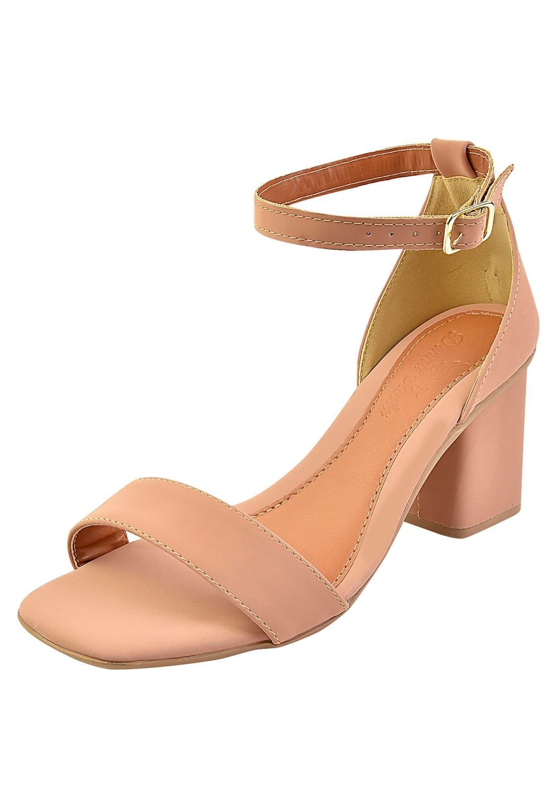 Sandália Salto Bloco Quadrado Donna santa Tradicional Amendoa