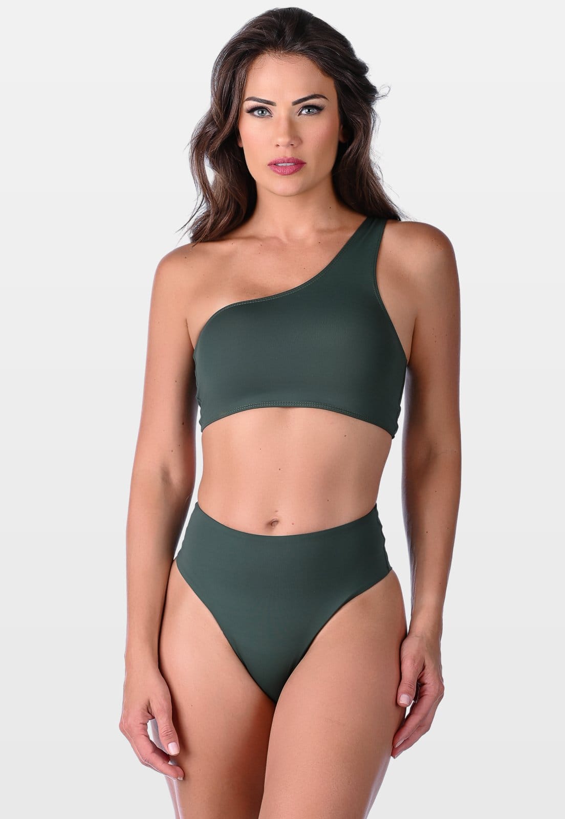 Biquíni Summer Soul Um Ombro Só Sem Bojo Fio Dental Duplo Cintura Alta Escuro