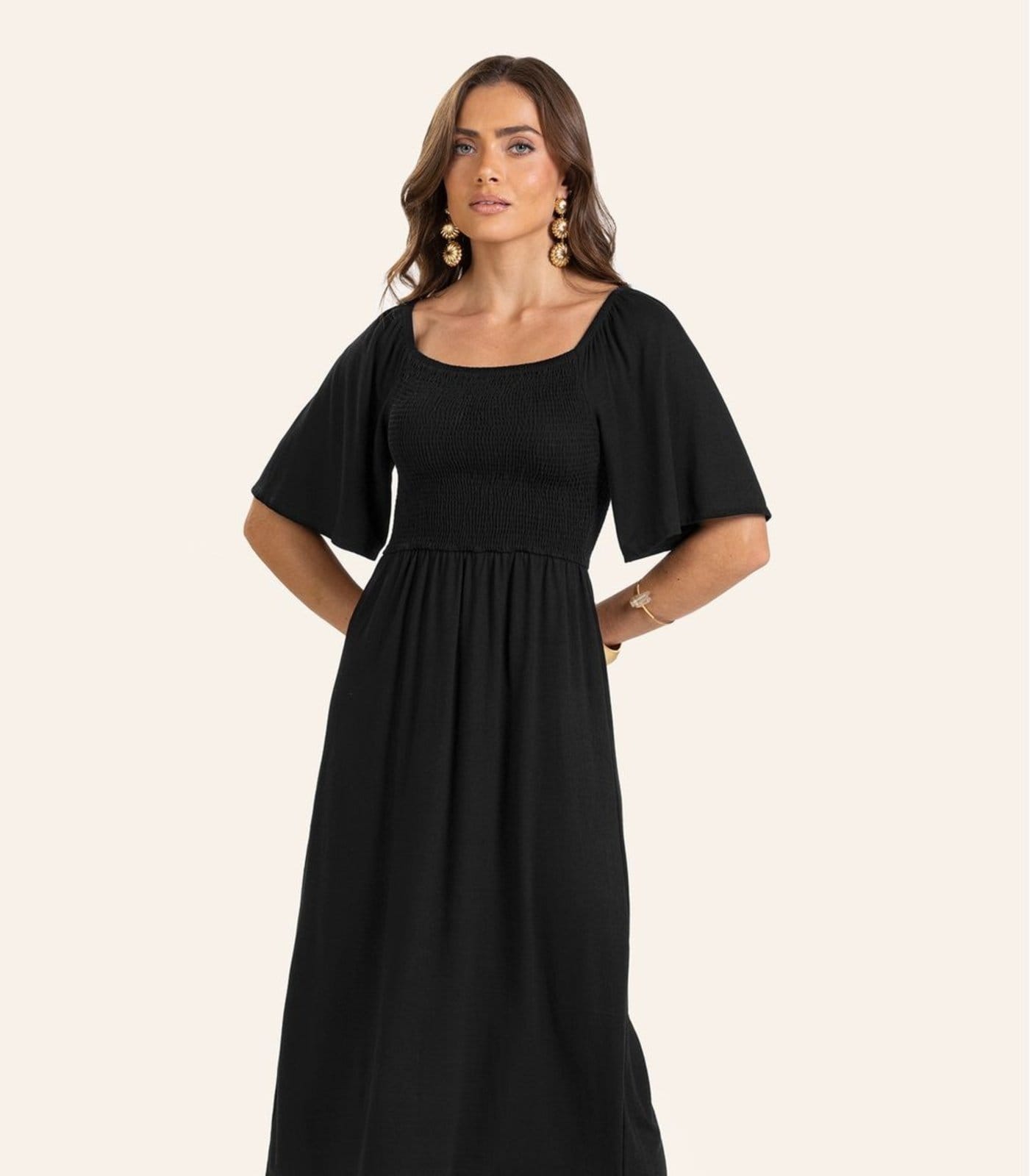 Vista 2 Vestido Midi em Viscotorcion Feminino Endless Endless preto