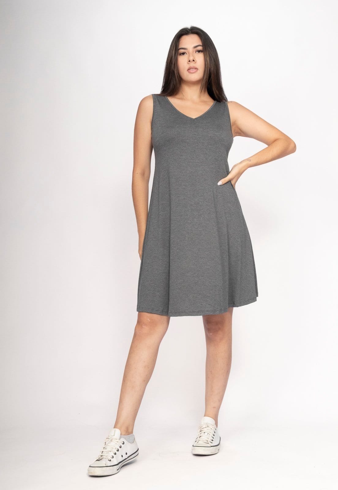 Vestido CabanaFree Amana Curto Regata Malha Mescla