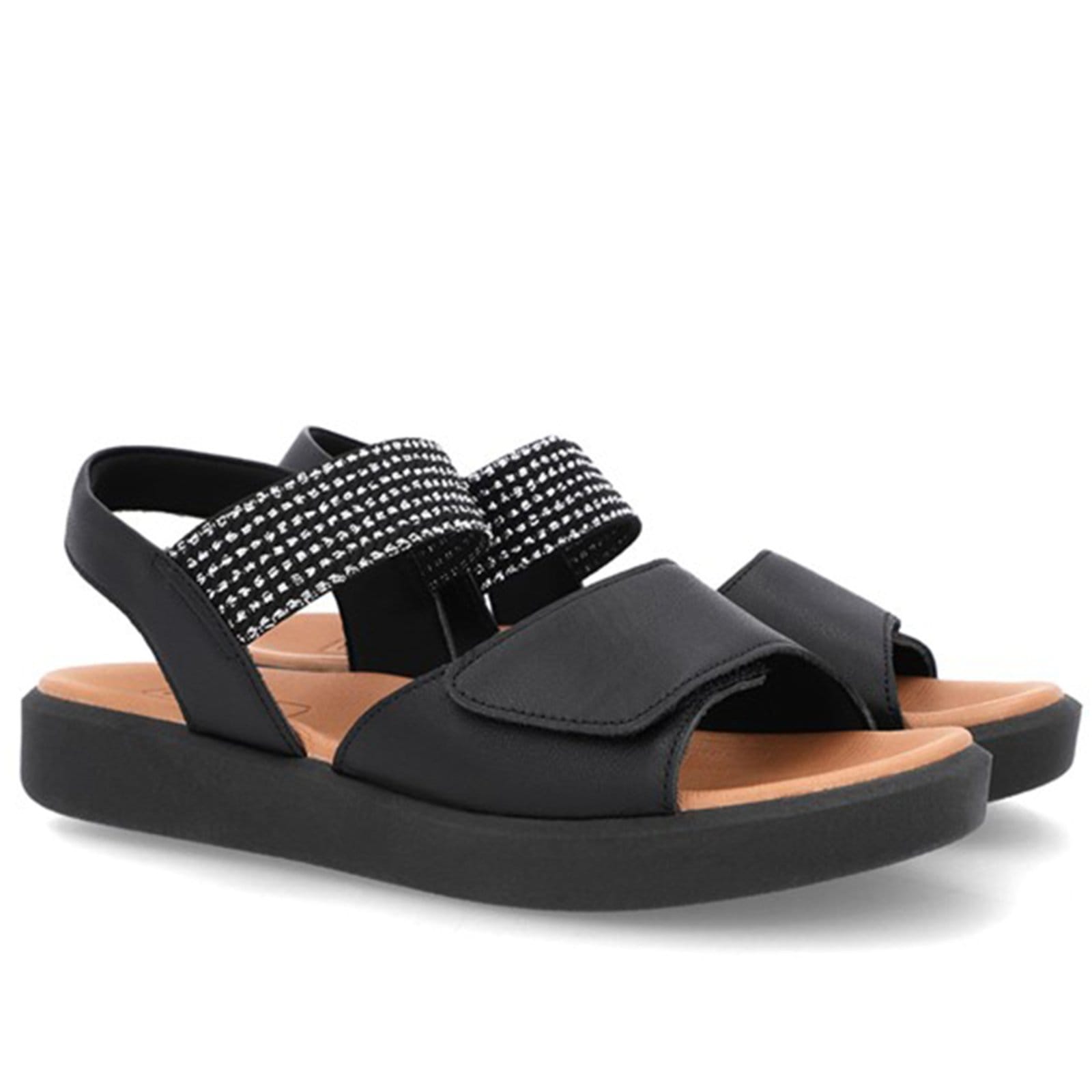 Vista 2 Sandália Usaflex Plataforma Couro Detalhe Metalizado Usaflex preto