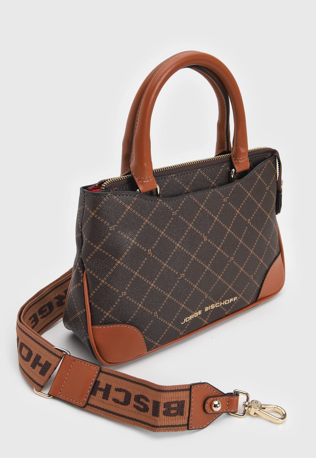 Vista 2 Bolsa Tiracolo Feminina Jorge Bischoff Geométrica Jorge Bischoff marrom