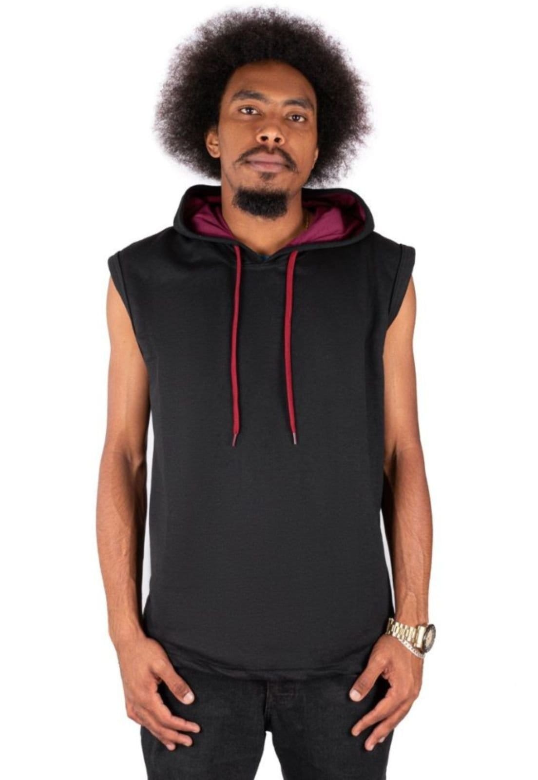 Vista 2 Kit 2 Blusas Regata De Moletom Cavada Com Touca Fechado Liso Relaxado azul marinho/preto