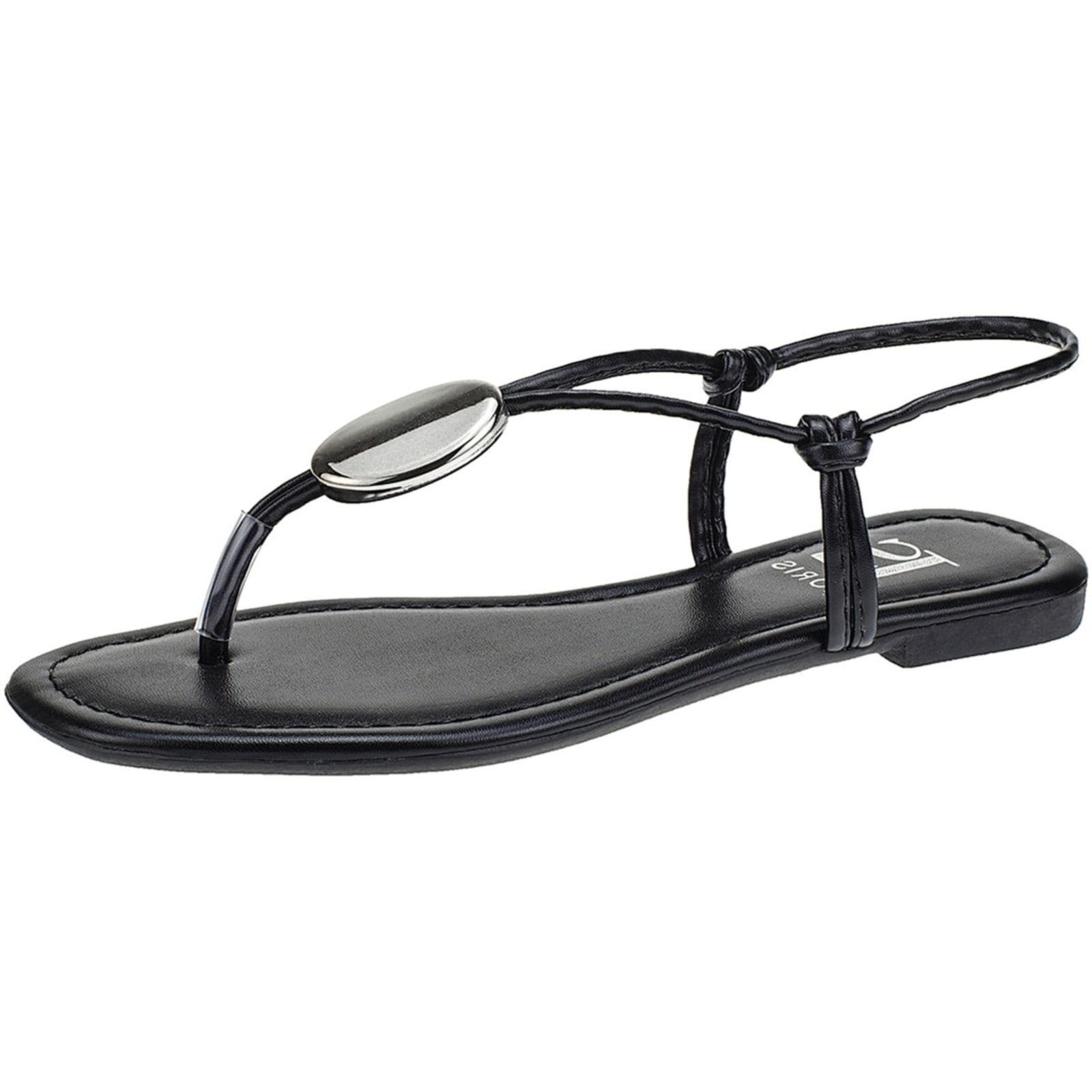 Vista 2 Sandália Lóris Shoes de Tiras com Enfeite ABS Dourado Rasteira Confortável Rasteirinha 4017 LÓRIS SHOES preto