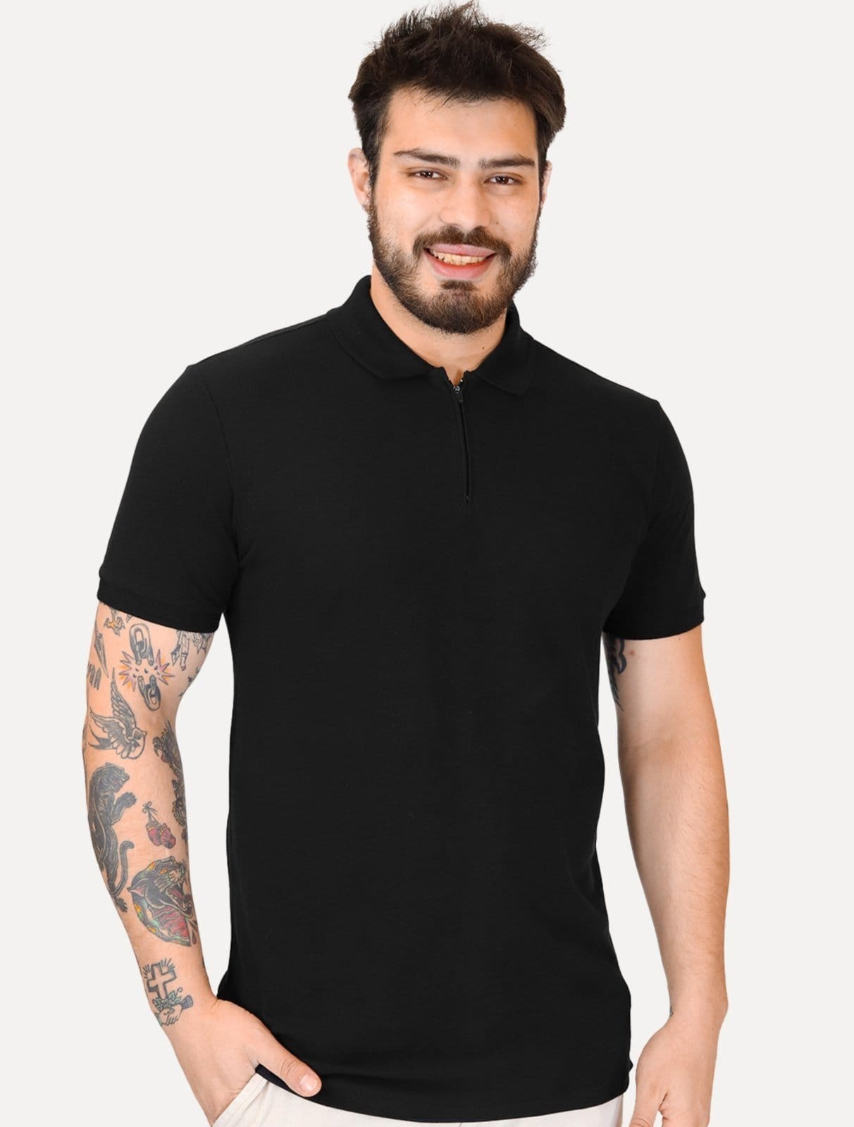 Polo Calvin Klein Masculina Piquet Slim Half Zip Preta