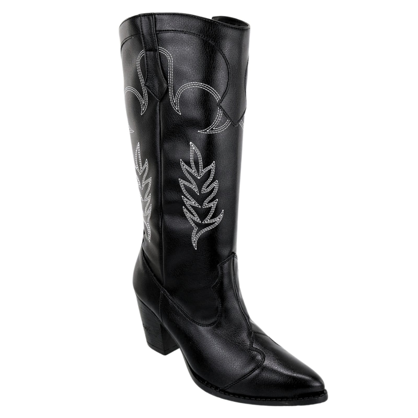 Bota Feminina Estilo Texano Preta Bordada 23011