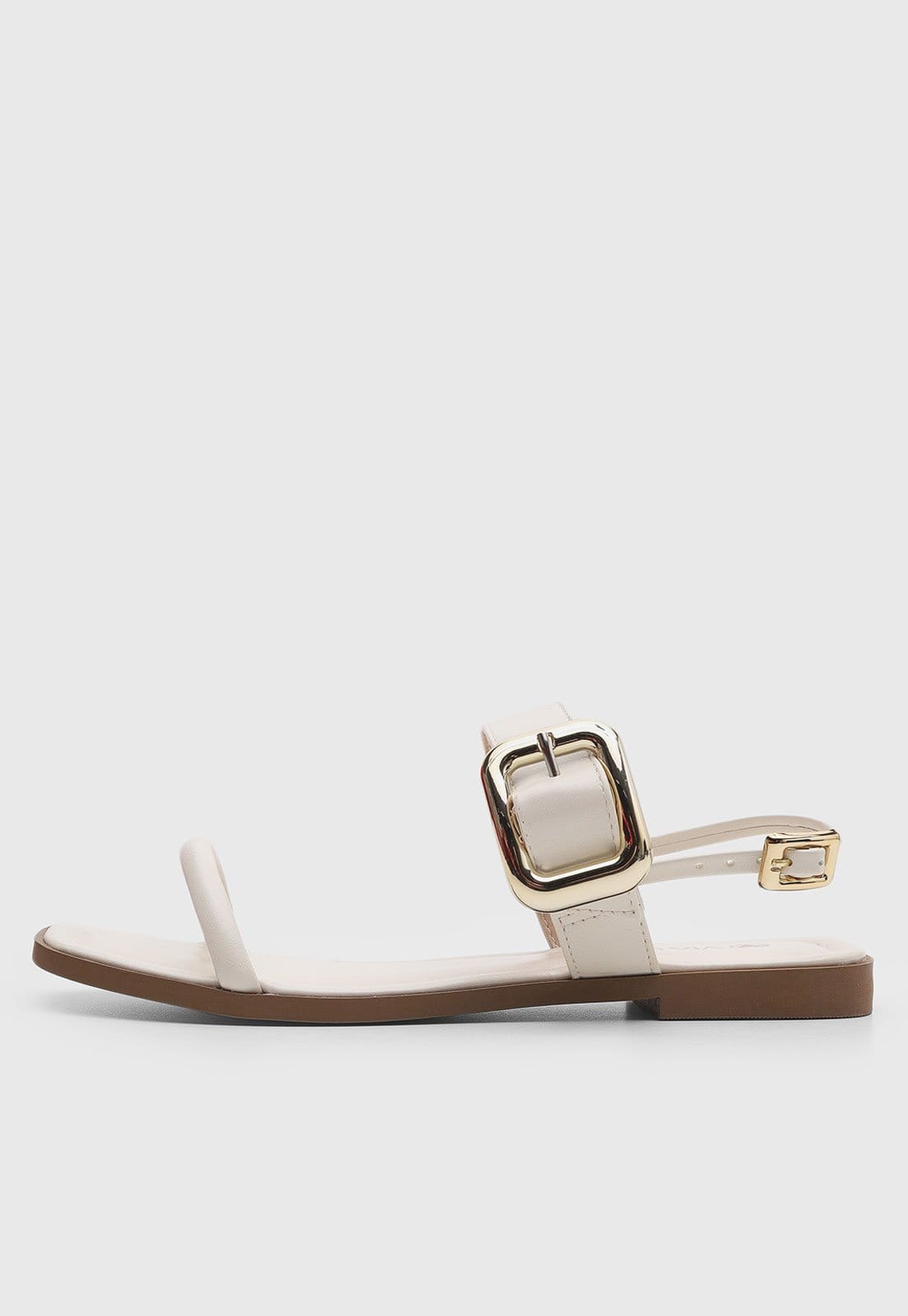 Rasteira Feminina Via Uno Fivela Dourada Off-White