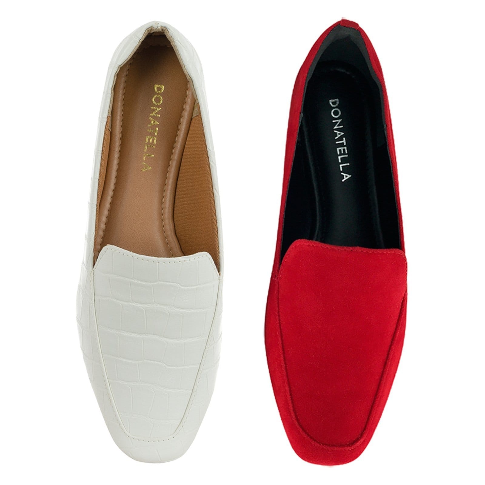 Kit 2 Pares Mocassim Feminino Donatella Shoes Camurça e Croco