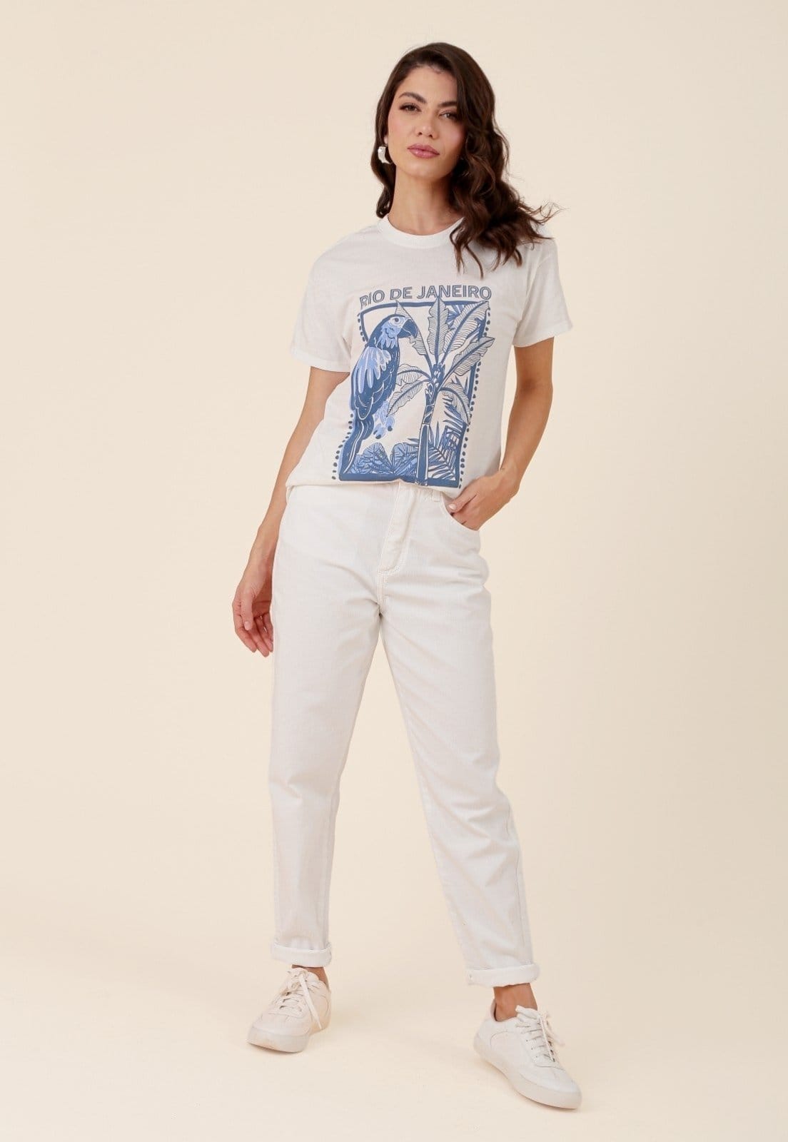 Calça Mom Pop Me Em Sarja Com Cinto Branca