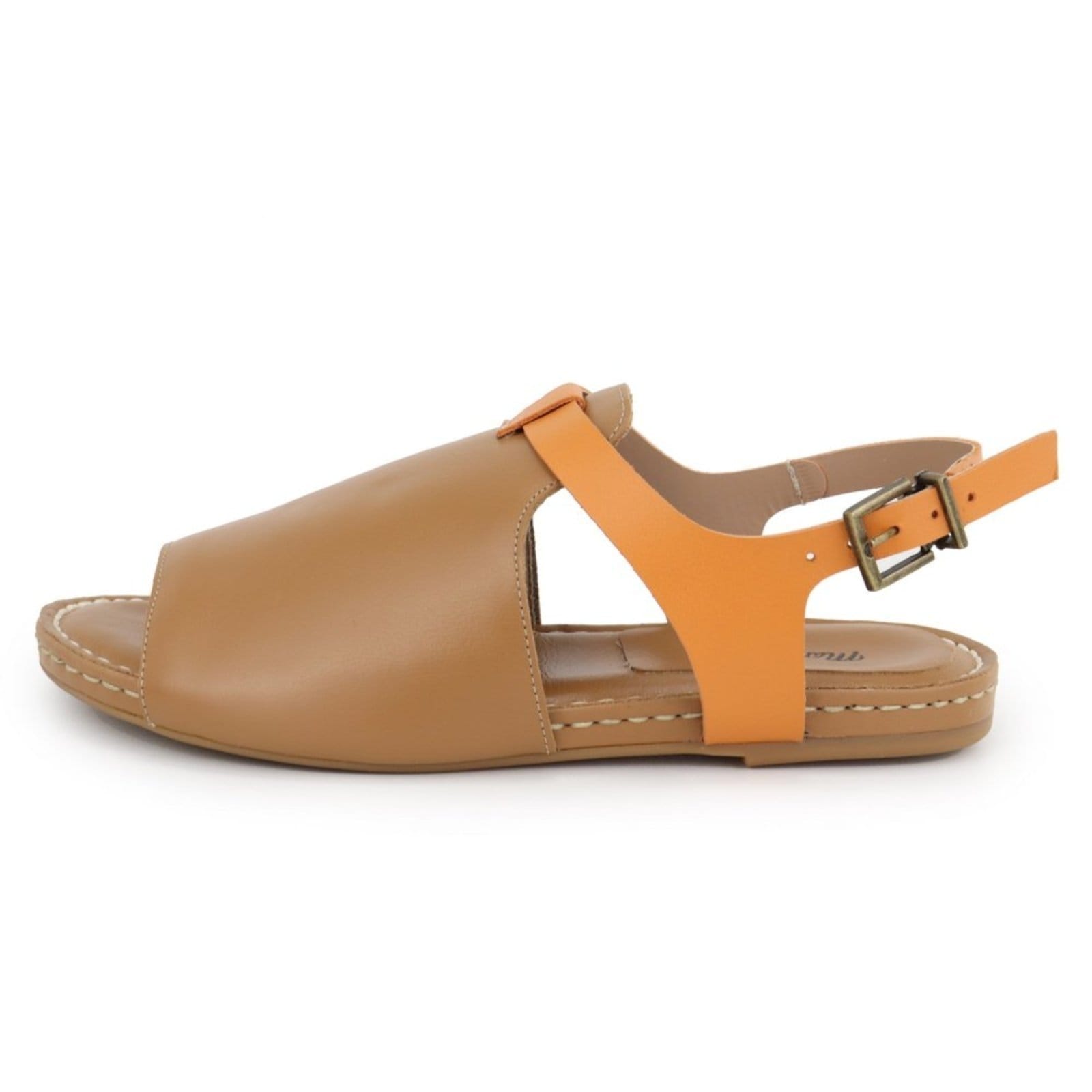 Sandália Rasteira Palmilha Extra Conforto em Couro Maria Paula Aperol