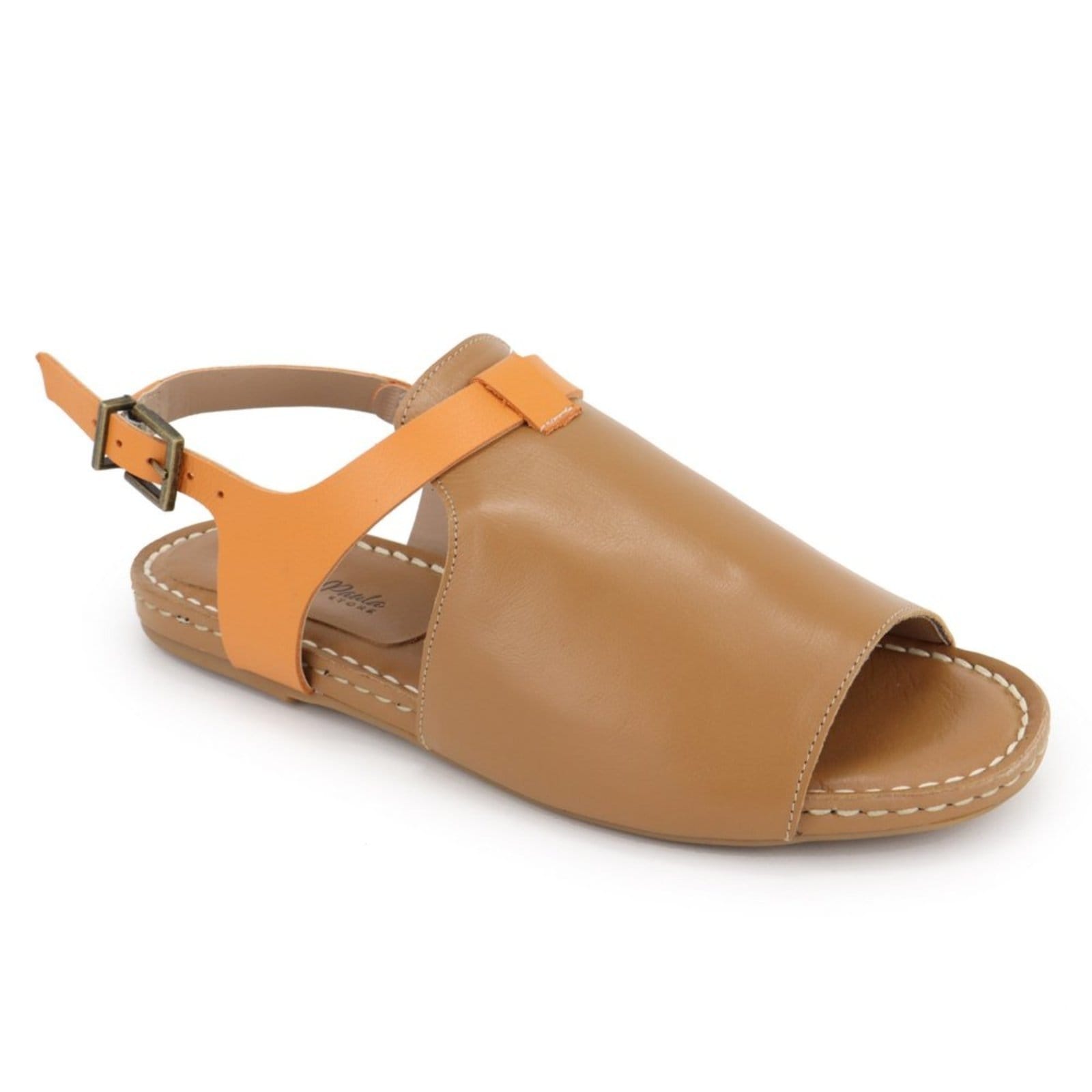 Vista 2 Sandália Rasteira Palmilha Extra Conforto em Couro Maria Paula Aperol MARIA PAULA caramelo