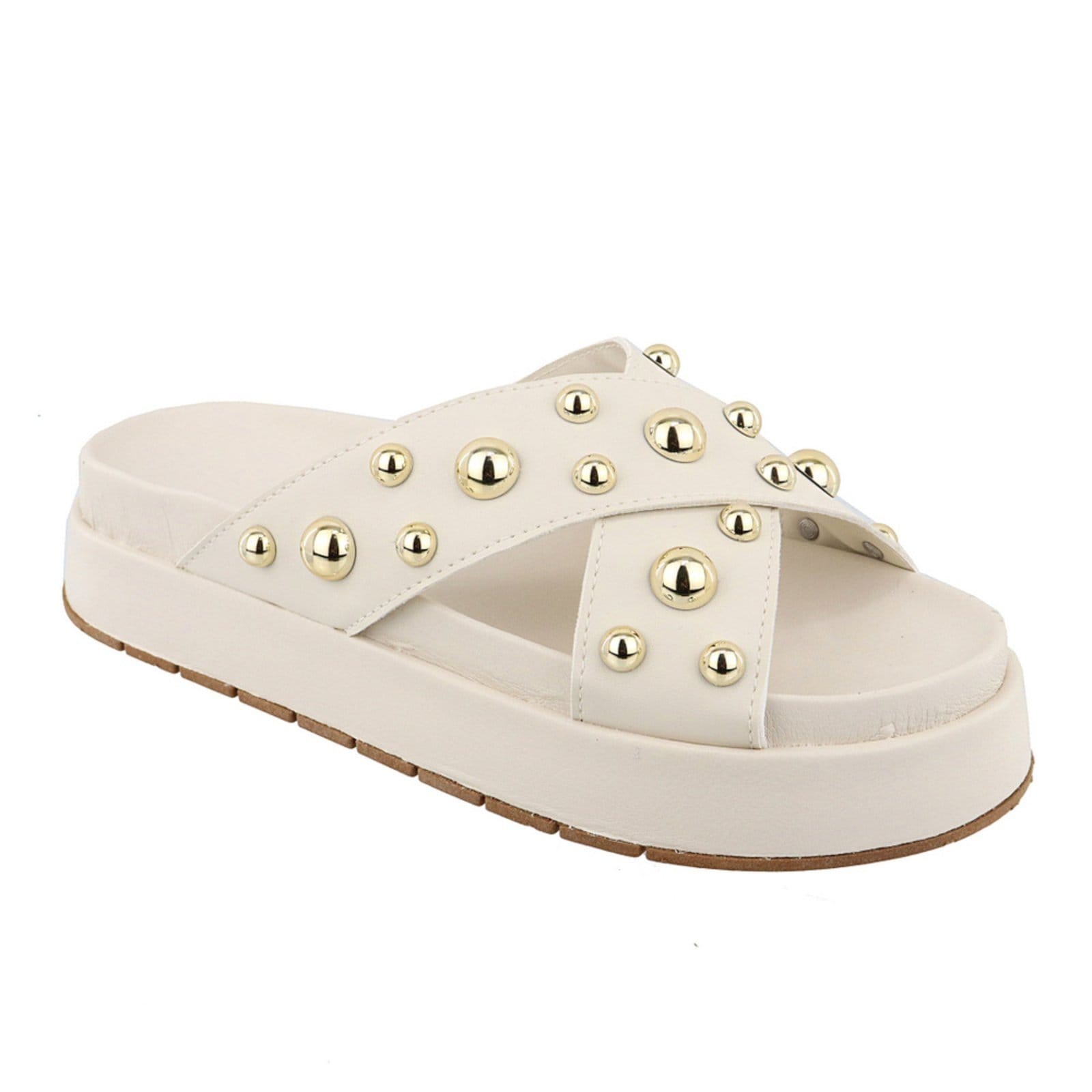 Vista principal Sandalia Papete Rasteira Feminina Off White Sola Alta TELLINI STORE off-white white