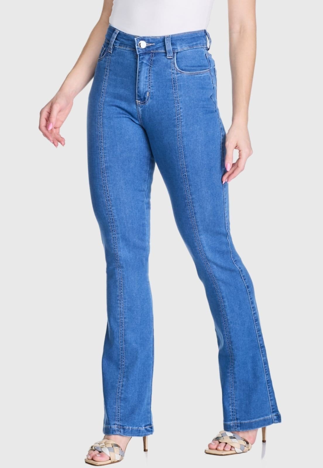 Calça Flare HNO Jeans Boca De Sino Costura Frontal