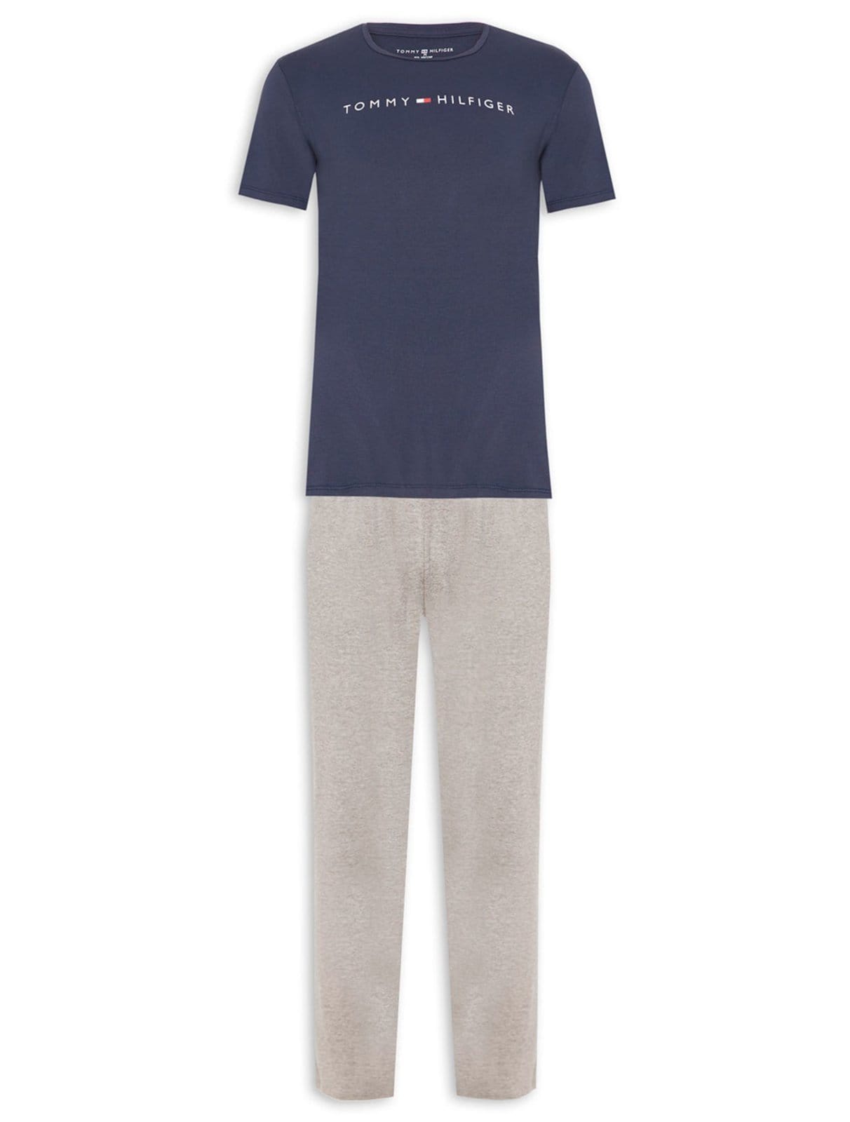 Pijama Tommy Hilfiger Masculino Manga Curta Calça Essentials Set Marinho/Cinza
