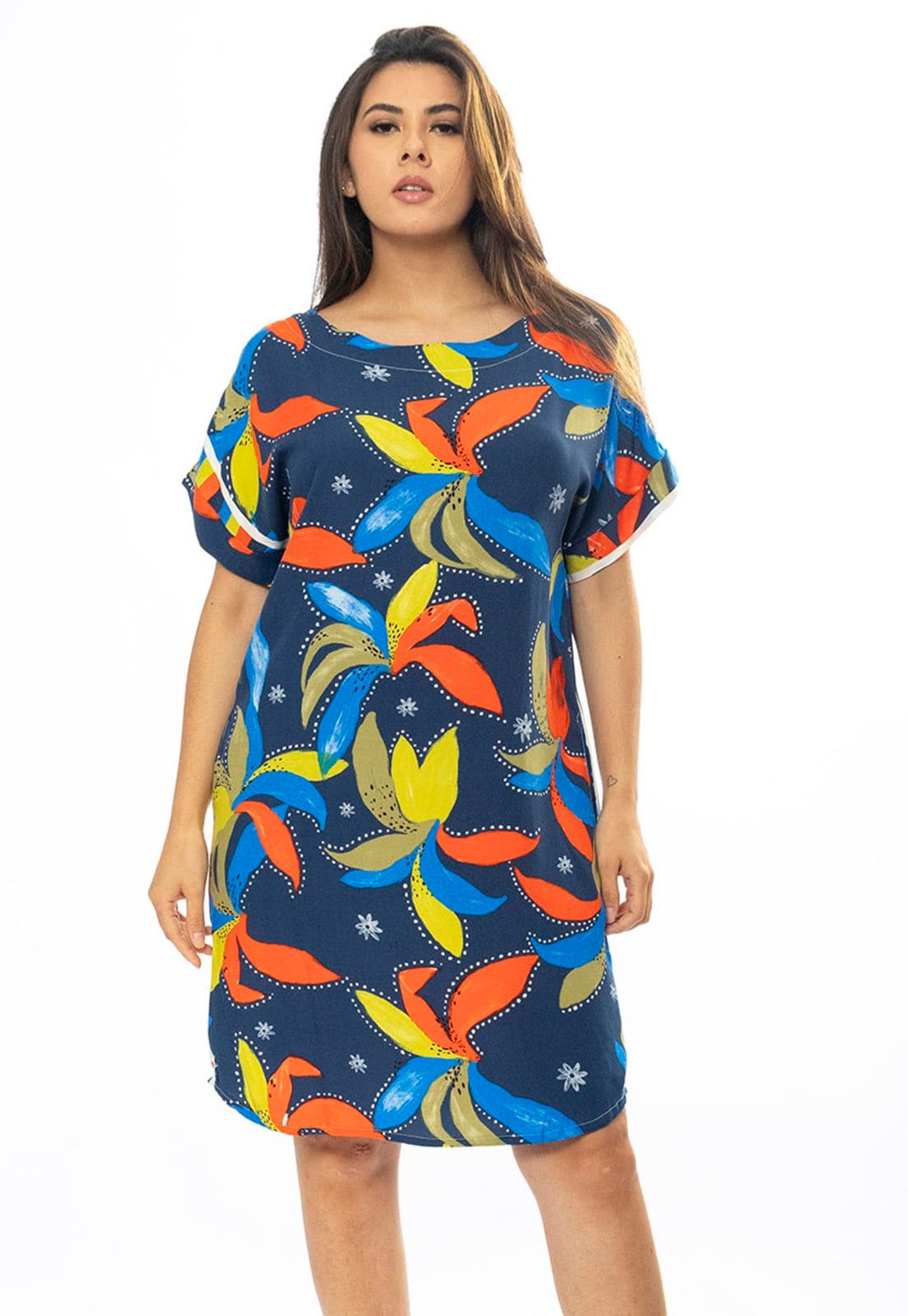 Vestido Curto Cabanafree Viscose com Bolso Estampa Maré Vibrante