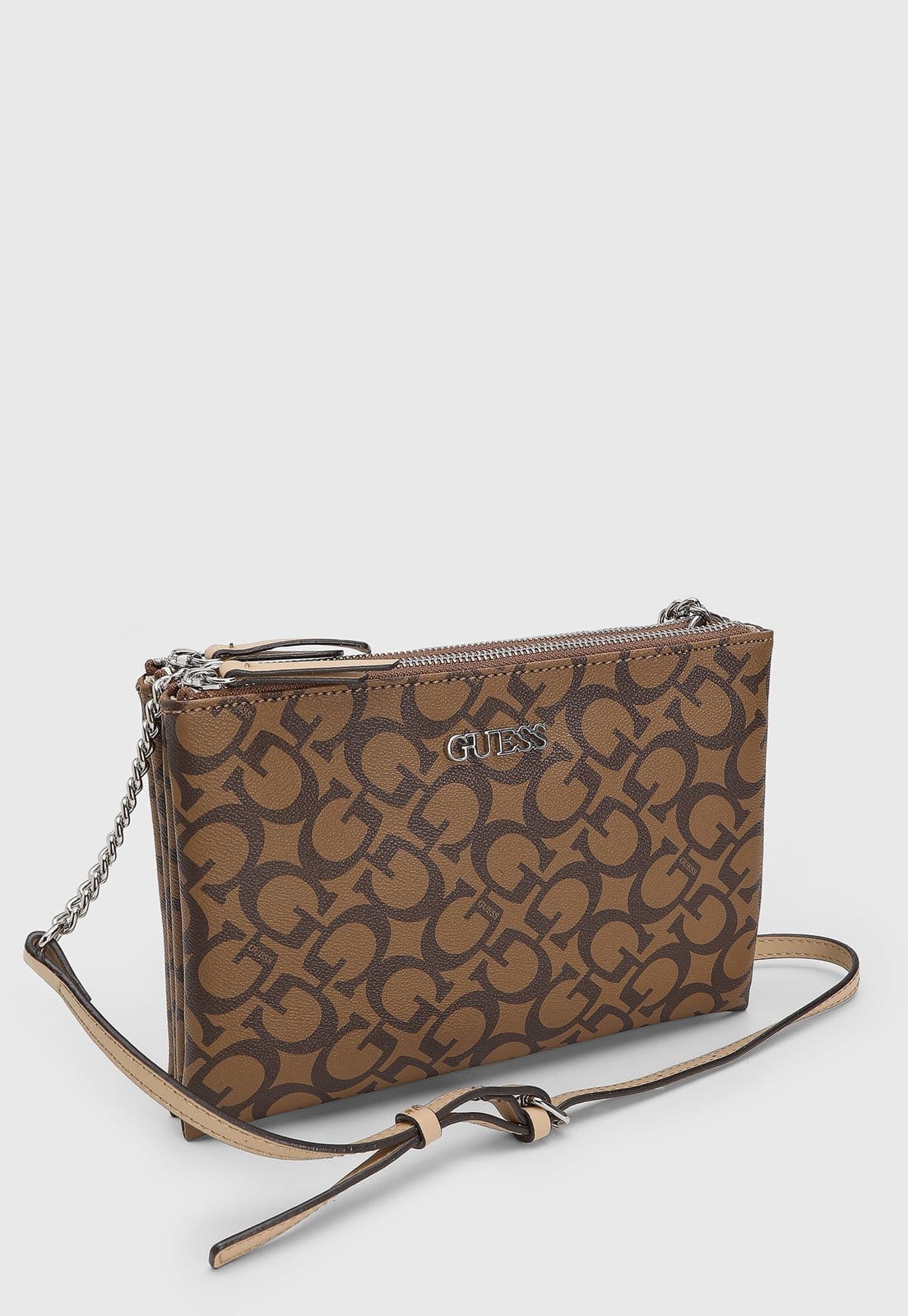 Vista 2 Bolsa Pequena Feminina Guess Monograma Guess marrom