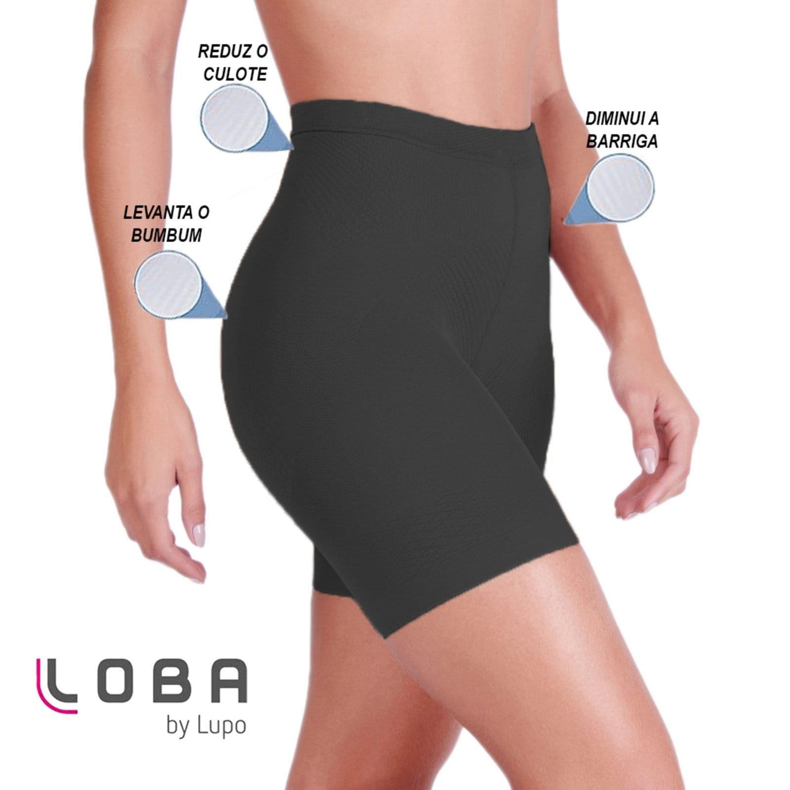 Vista 2 Kit 2 Cinta Shorts UP-LINE Loba Diminui e Modela a Cintura Lupo preto