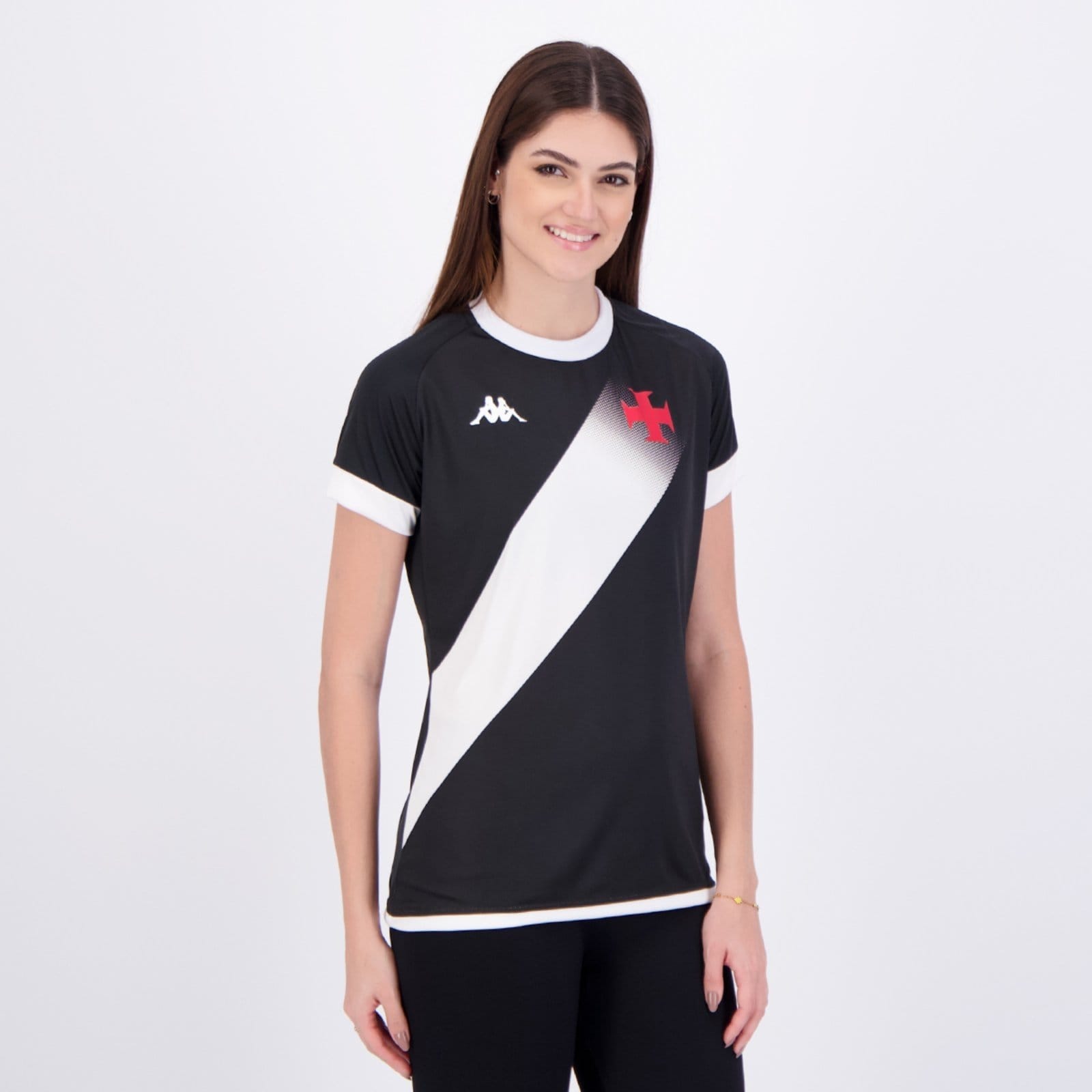 Vista 2 Camisa Kappa Vasco Supporter Graphik Feminina Preta e Branca Kappa preto
