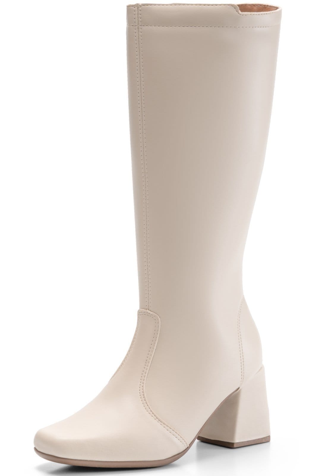 Bota Feminina Lumiss Salto Alto Grosso Cano Alto Bico Quadrado Off White