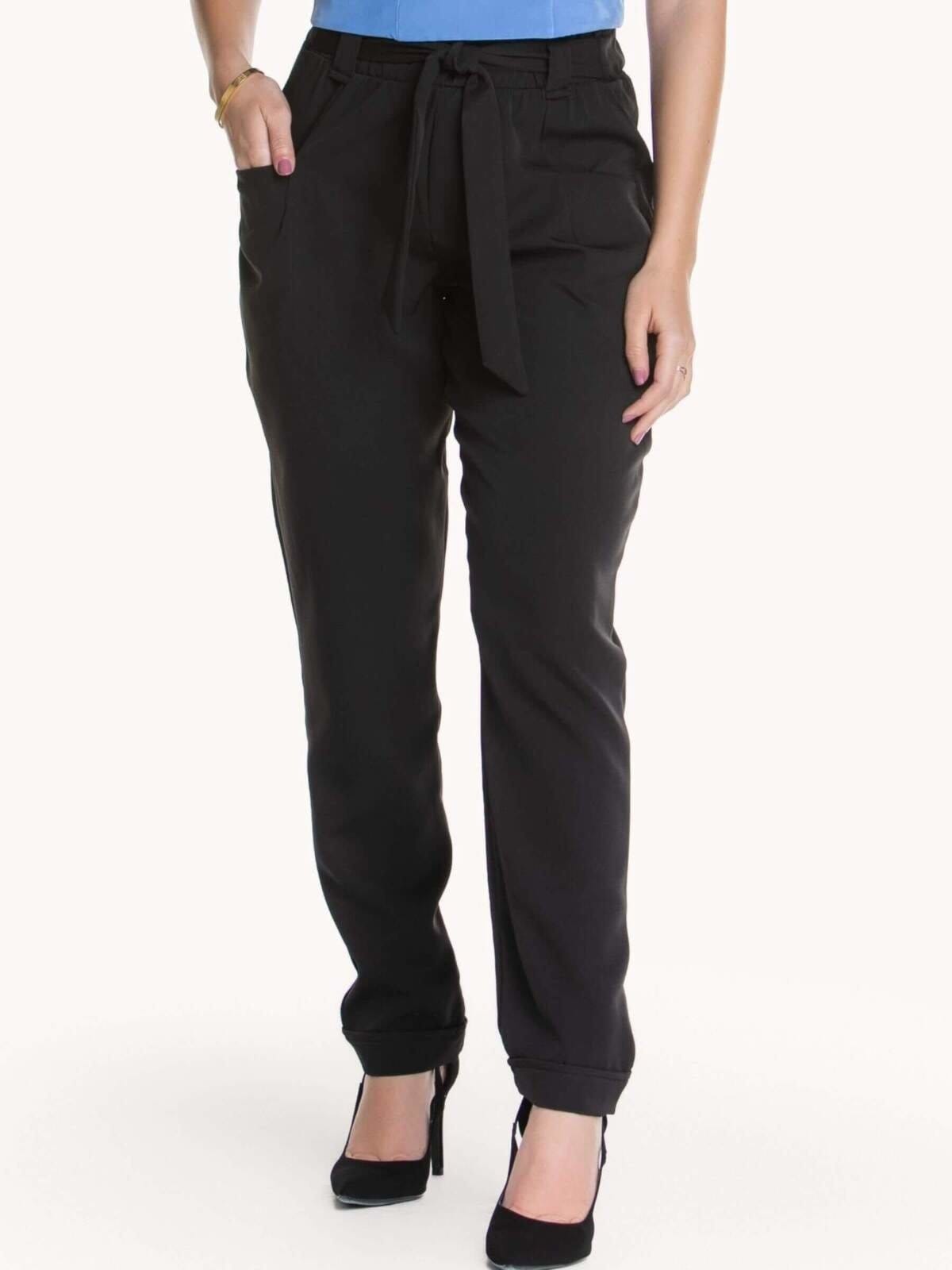 Vista 2 CALÇA FEMININA COM ELÁSTICO E FAIXA Art Livre preto