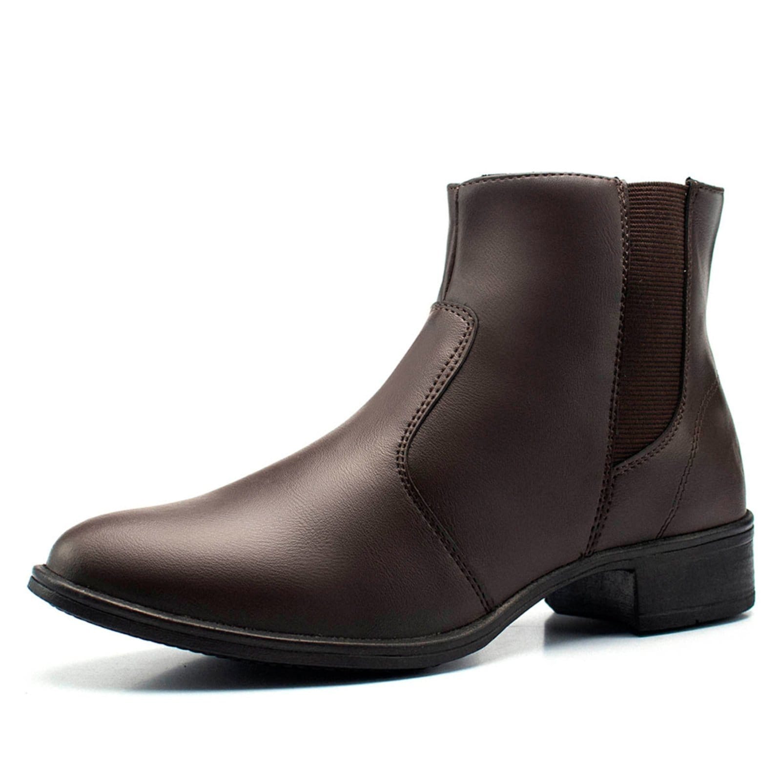 Vista 2 Bota Feminina Épico Cano Curto Salto Baixo Lisa Confortável Moda ÉPICO CALÇADOS café