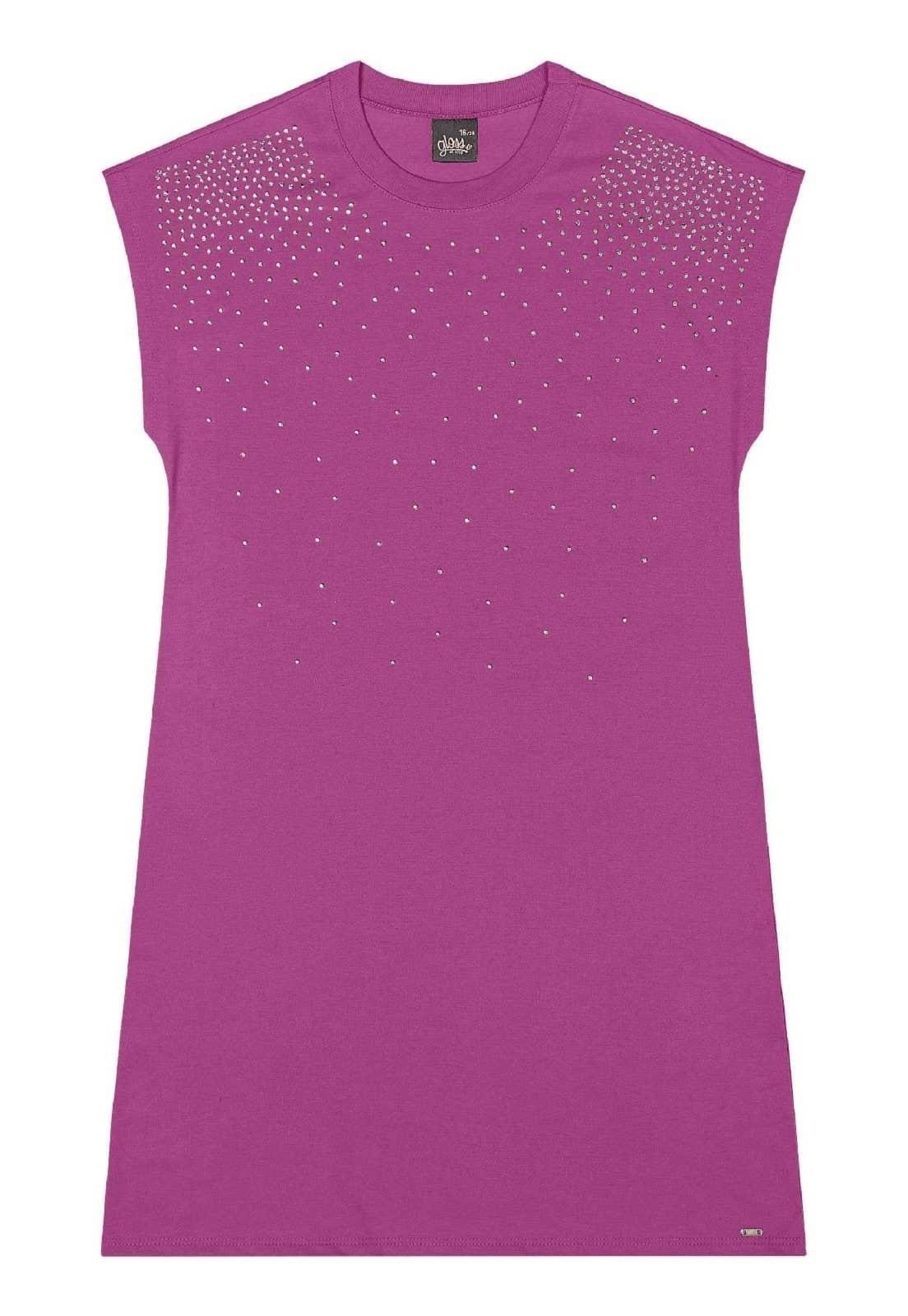 Vista 2 Infantil - Vestido Juvenil com Strass Gloss Gloss roxo