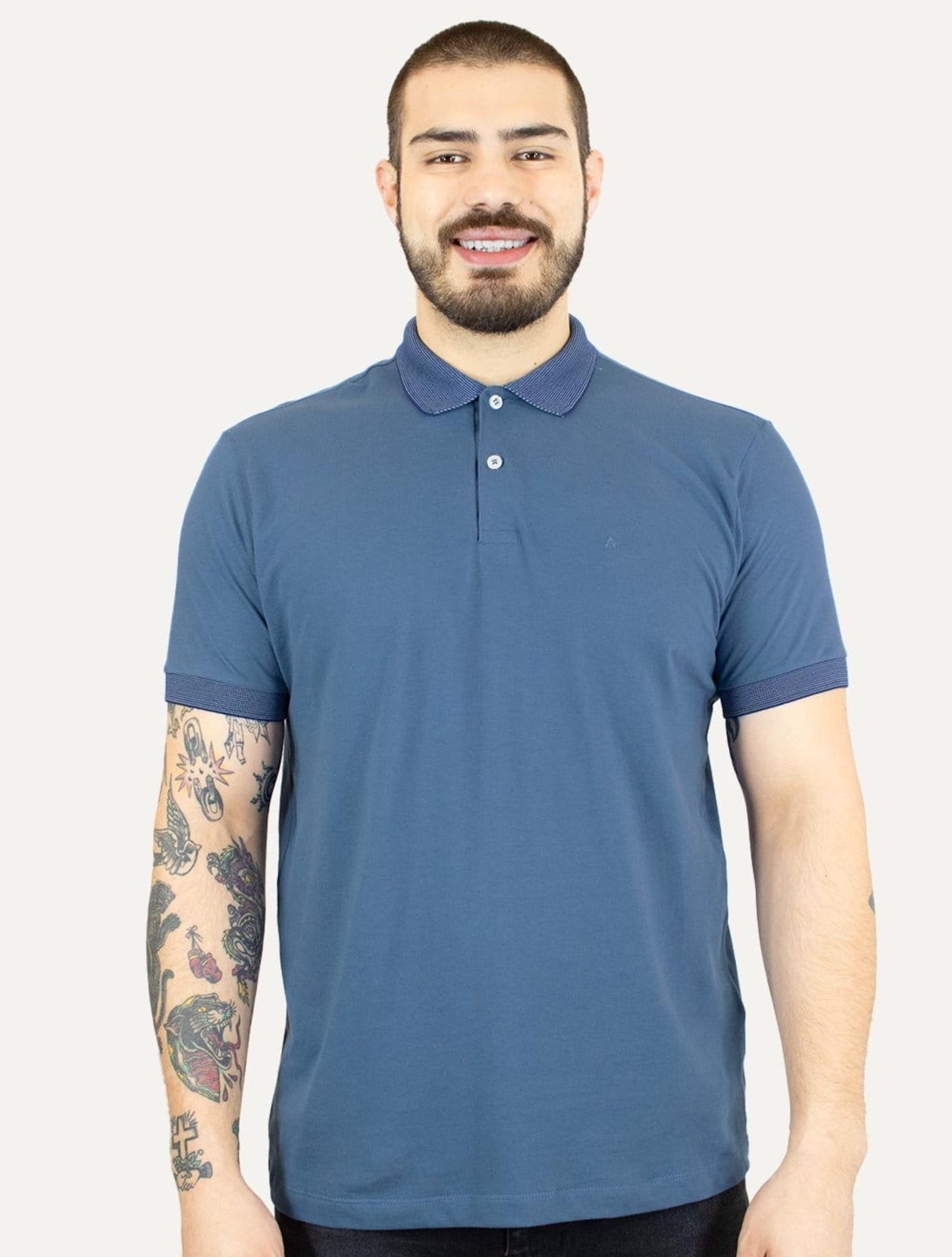 Vista principal Polo Aramis Masculina Piquet Maquinetada Vegas Índigo Aramis azul