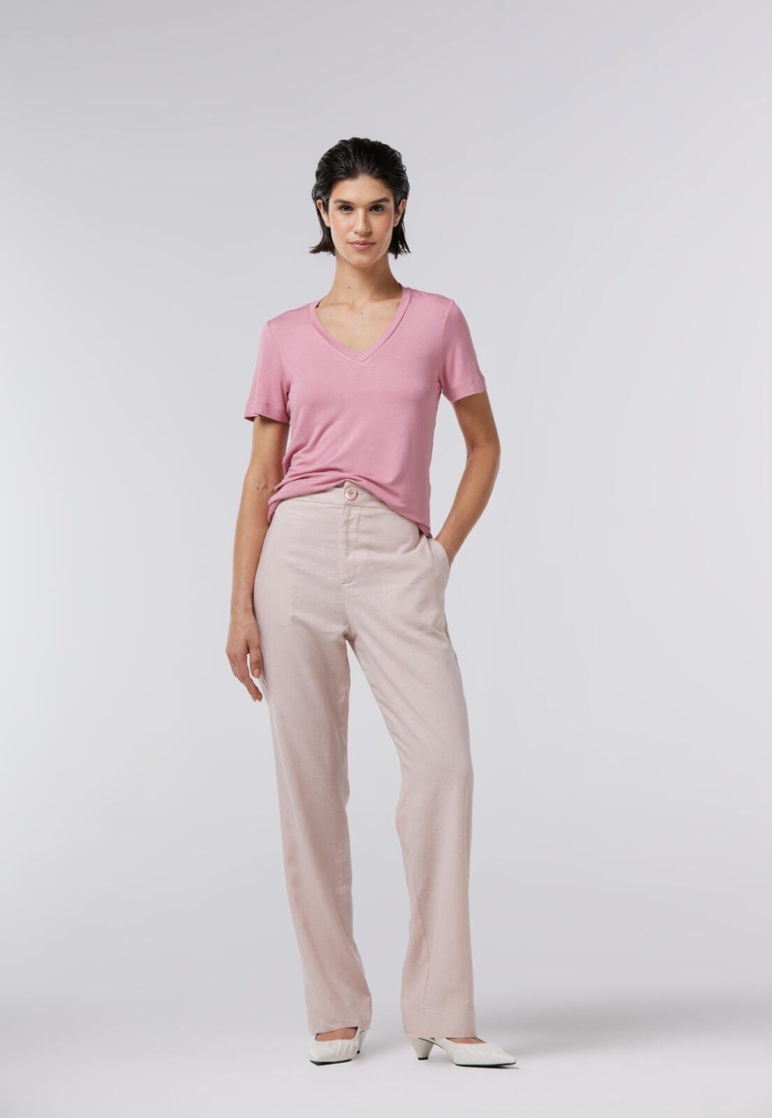 Calça Linho Traymon Cintura Alta Rose Vintage