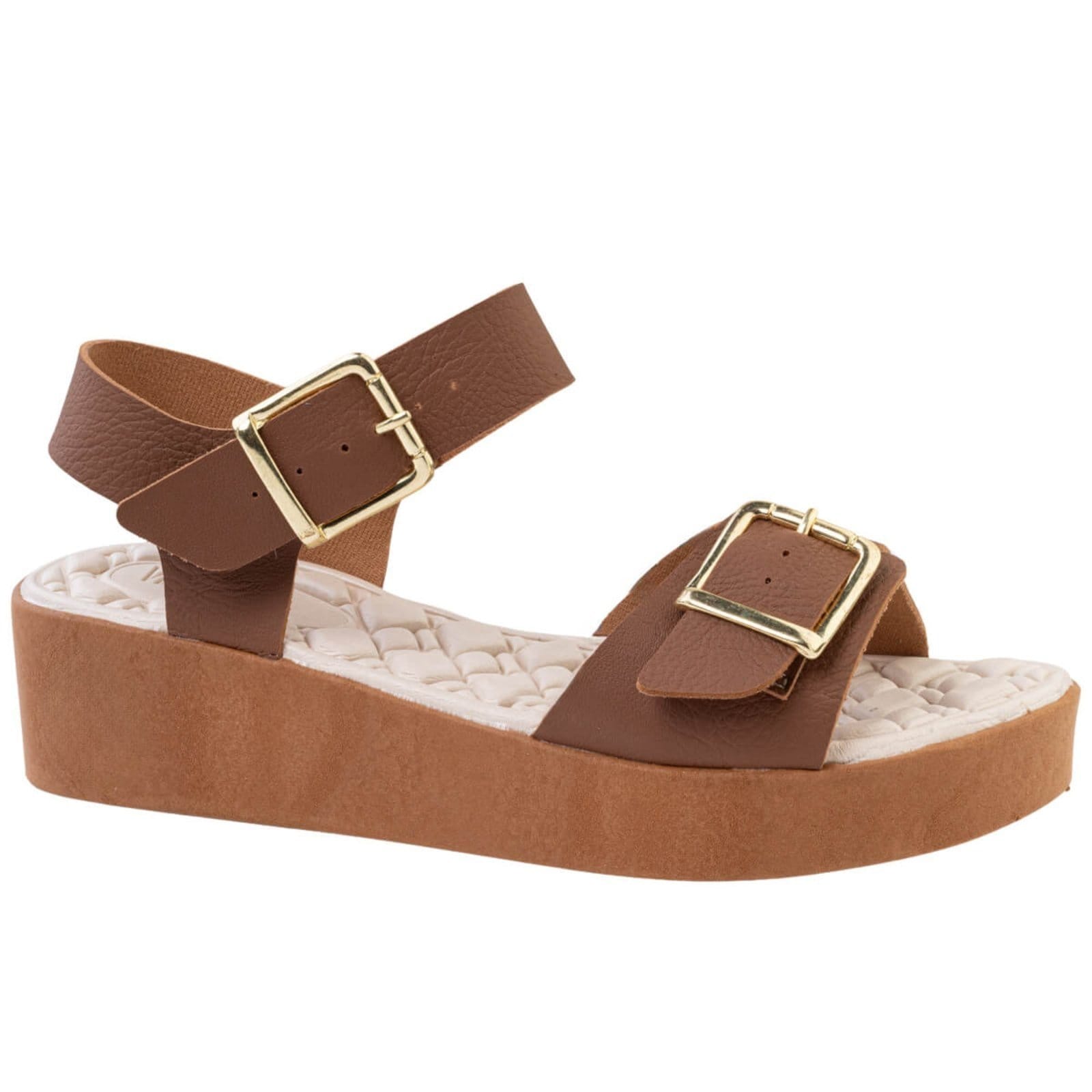 Sandália Feminina Ortopédica Anabela De Fivela Confortável Versátil Dia a Dia Via Angel 85.03