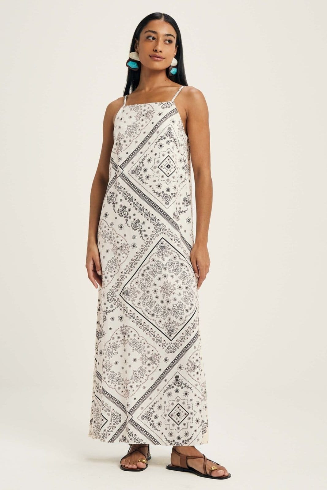 Vestido Feminino Midi Longo Estampado Marialícia