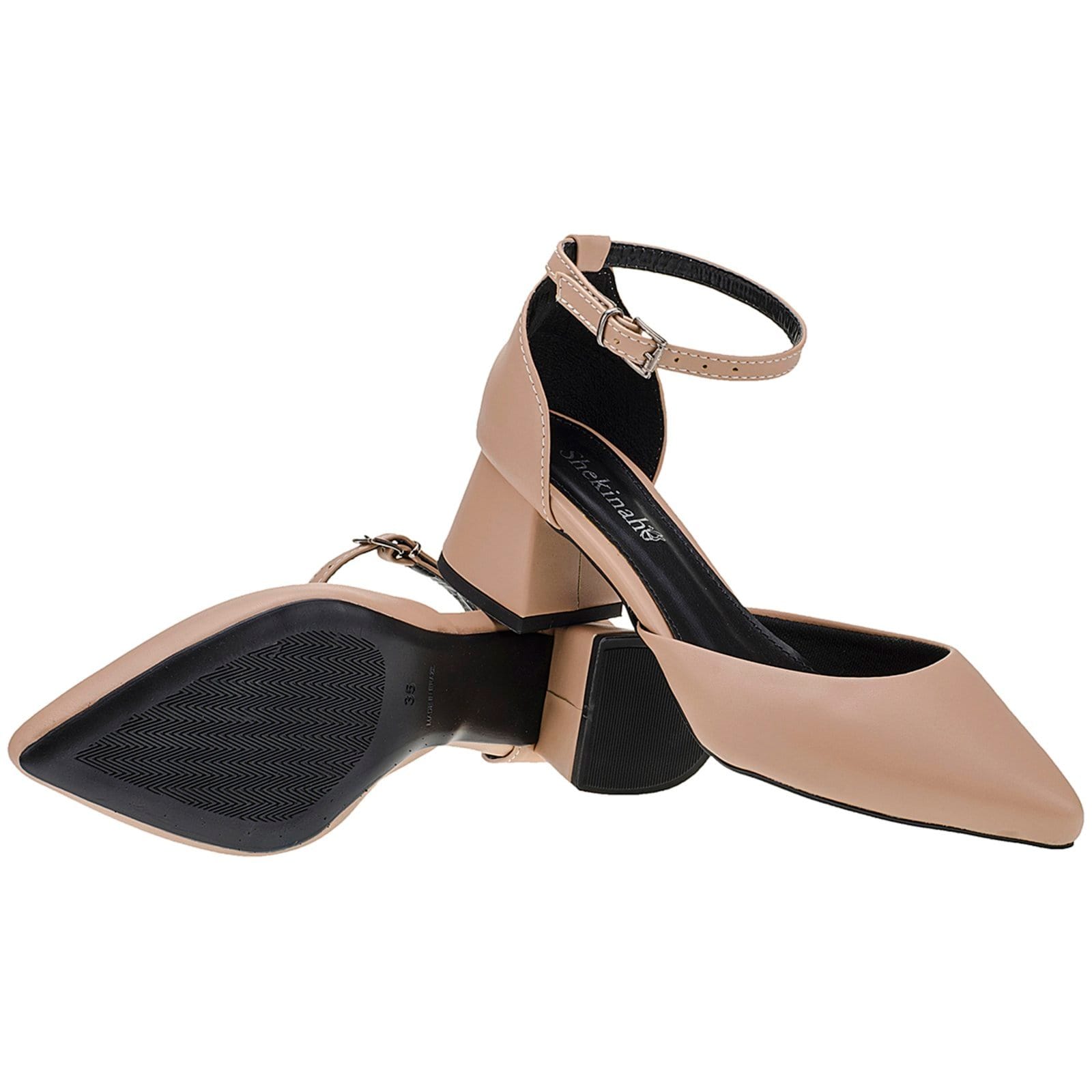 Sapato Feminino Scarpin Bico Fino Salto Bloco Grosso Saia e Blusa Salomé Shekinah Tendência