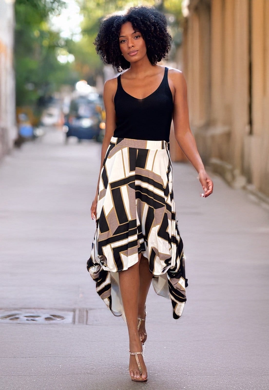 Vista 2 Saia Longa Cabanafree Malha Nó Hippie Chic Estampa Igaci Cabanafree branco/estampado/preto