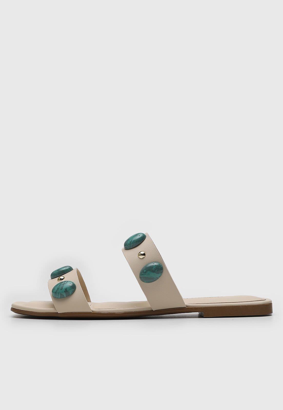 Rasteira Feminina Dakota Pedraria Off-White e Verde