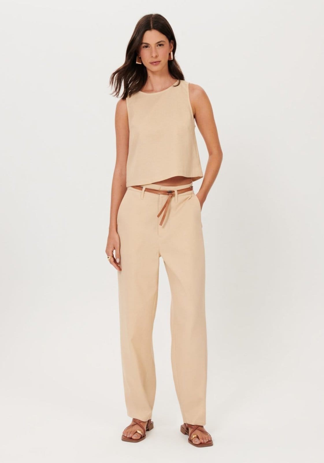 Calça Balloon Com Linho